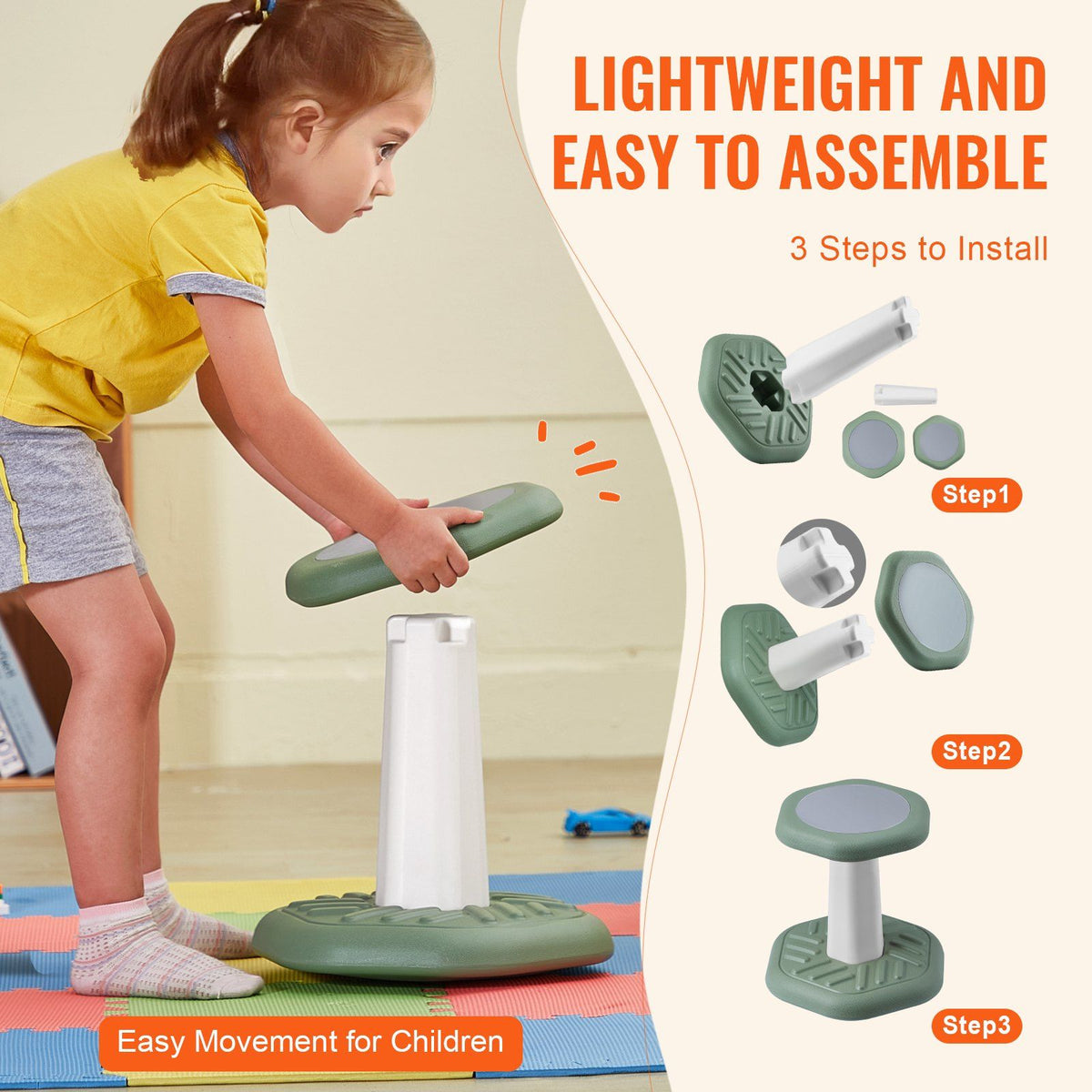 Kids Wobble Chair Active Chair  with Sponge Cushion, Wobble Stool Improves Focus, Posture and Calm Children, Ideal for Schools and Preschools, Age 3-7, Green