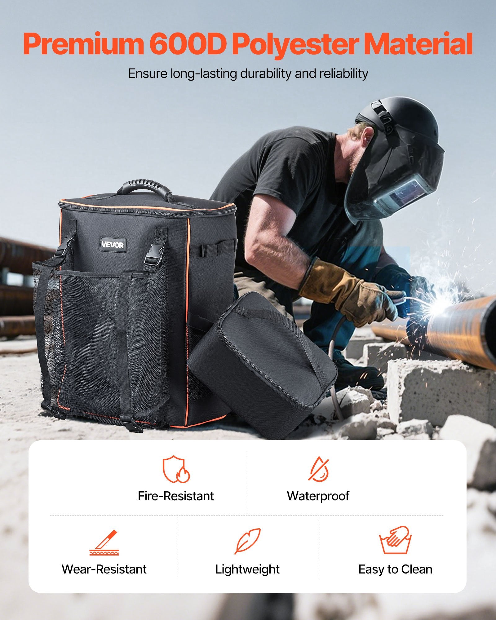 VEVOR 33L Welding Backpack 600D Polyester Welder Backpack for Tools and Helmet