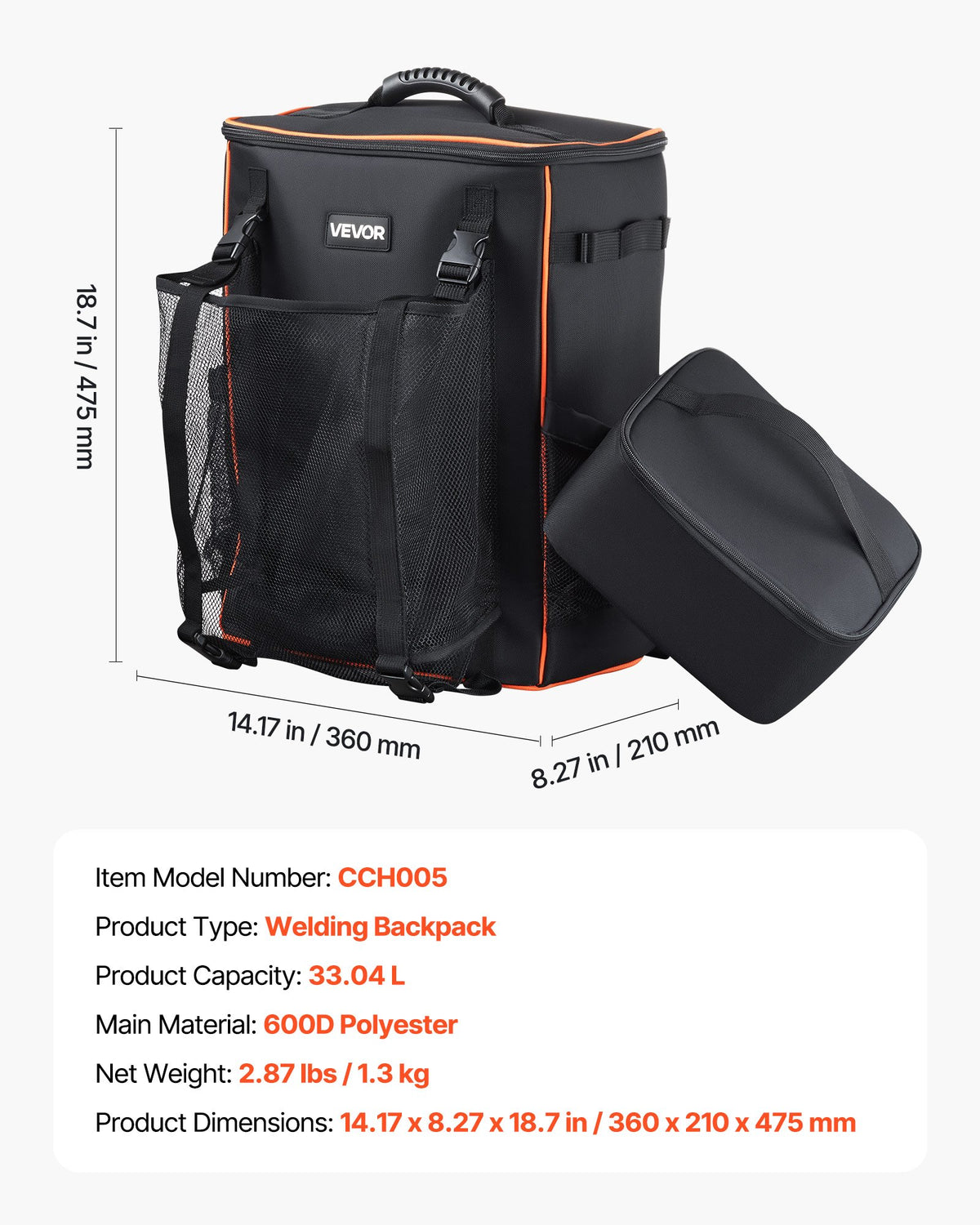 VEVOR 33L Welding Backpack 600D Polyester Welder Backpack for Tools and Helmet