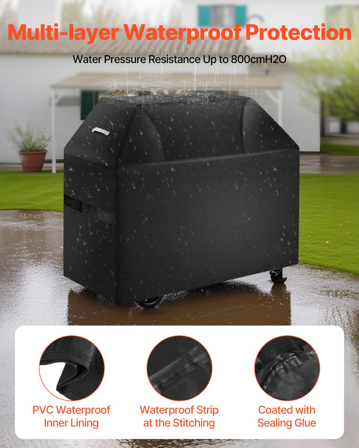 VEVOR 58 inch Grill Cover Heavy Duty BBQ Gas Grill Cover Outdoor Waterproof