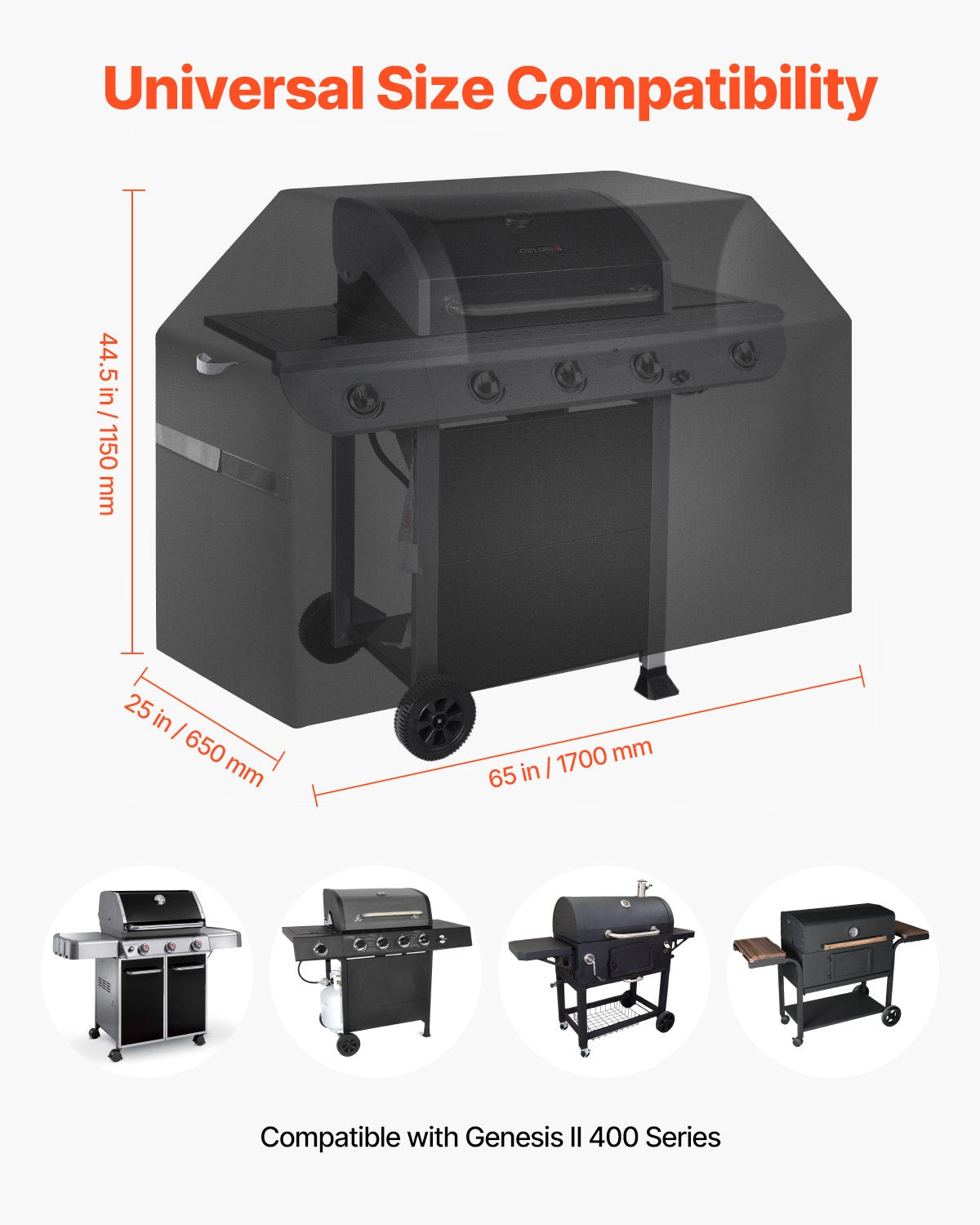 VEVOR 65 inch Grill Cover Heavy Duty BBQ Gas Grill Cover Outdoor Waterproof