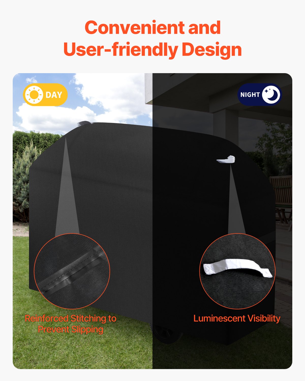 VEVOR Grill Cover, 63 inch BBQ Covers for Outdoor Grills, Waterproof, Fade Resistant, Weather Resistant Heavy Duty 600D Polyester, Easy On/Off, with Hook-and-Loop Straps, Black