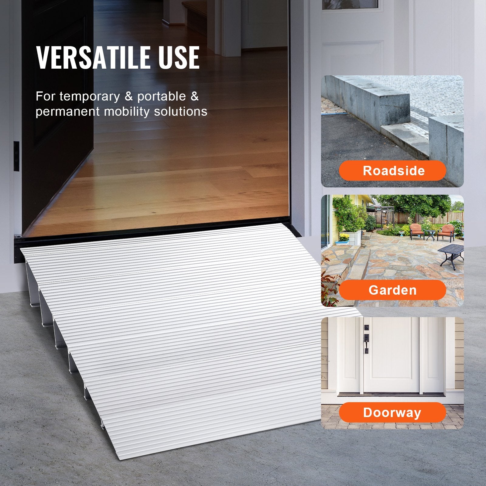 VEVOR Door Threshold Ramp, 6" Rise, 800 lbs Load Capacity, Door Ramp for Wheelchairs, Aluminum Threshold Ramp for Doorways, Adjustable Modular Threshold Ramp for Wheelchairs, Scooters, Power Chairs