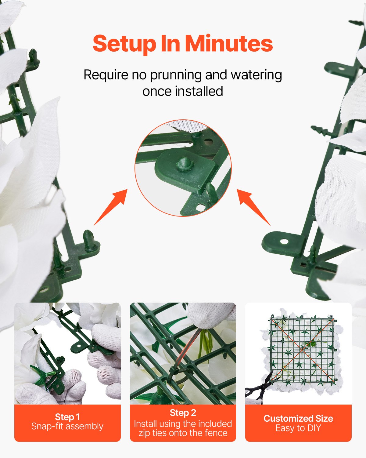 VEVOR 3D Flower Wall Panel, 24 PCS 15 x 15 inch, Artificial Floral Wall Background Mesh Backing Mat,Seamless Design&Easy Installation for Wedding Valentines Day Home Baby Party Backdrop Decor,White