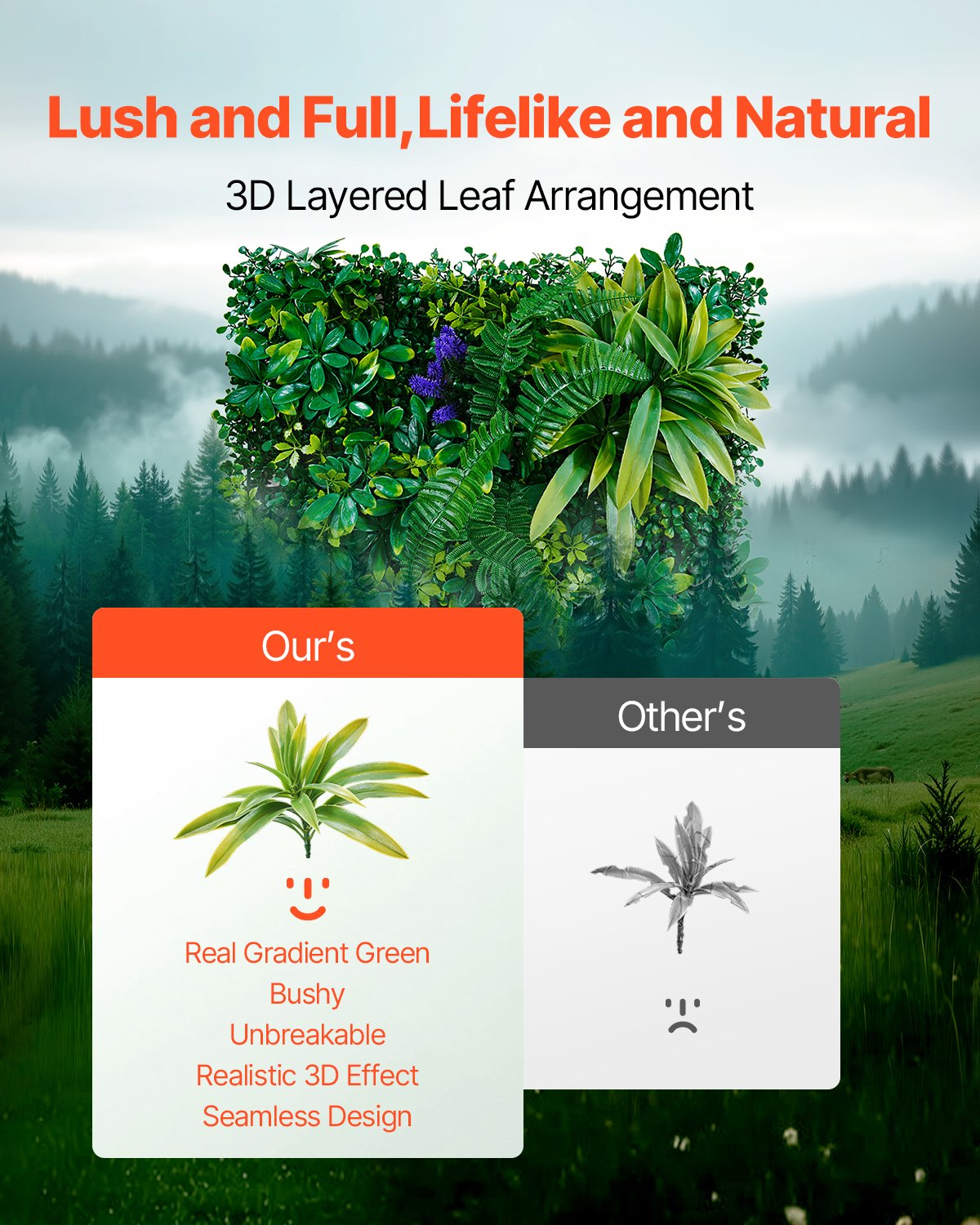 VEVOR Artificial Grass Wall Panels, 8 PCS 20 x 20 inch, 3D Combination Greenery Boxwood  Panel for Indoor Outdoor Green Decor & Ivy Fence Covering, Privacy Backdrop Wall Hedge Screen for Garden