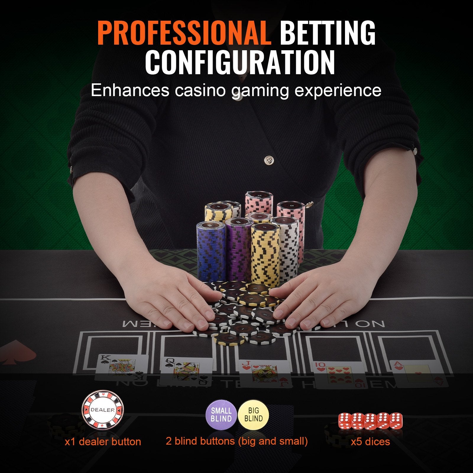 VEVOR Poker Chip Set, 300-Piece Poker Set, Complete Poker Playing Game Set with Carrying  Case, Heavyweight 14 Gram Casino Clay Chips, Cards, Buttons and Dices, for Texas Hold'em, Blackjack, Gambling