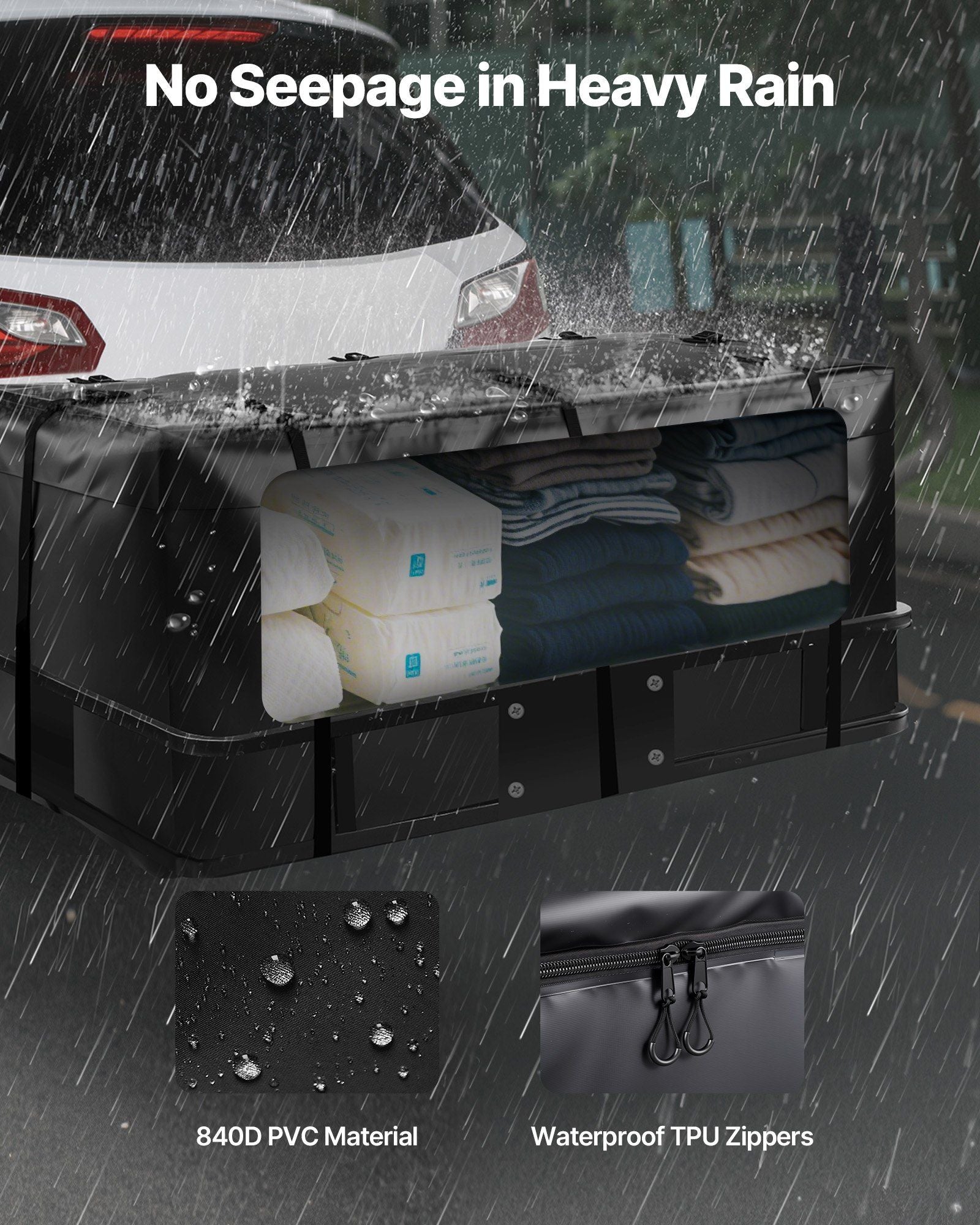 Hitch Cargo Carrier Bag, Waterproof 840D PVC, 152 x 61 x 62 cm (20 Cubic Feet), Heavy Duty Cargo Bag for Truck Bed Storage with 6 Reinforced Straps, Suitable for Car SUV Vans Hitch Basket