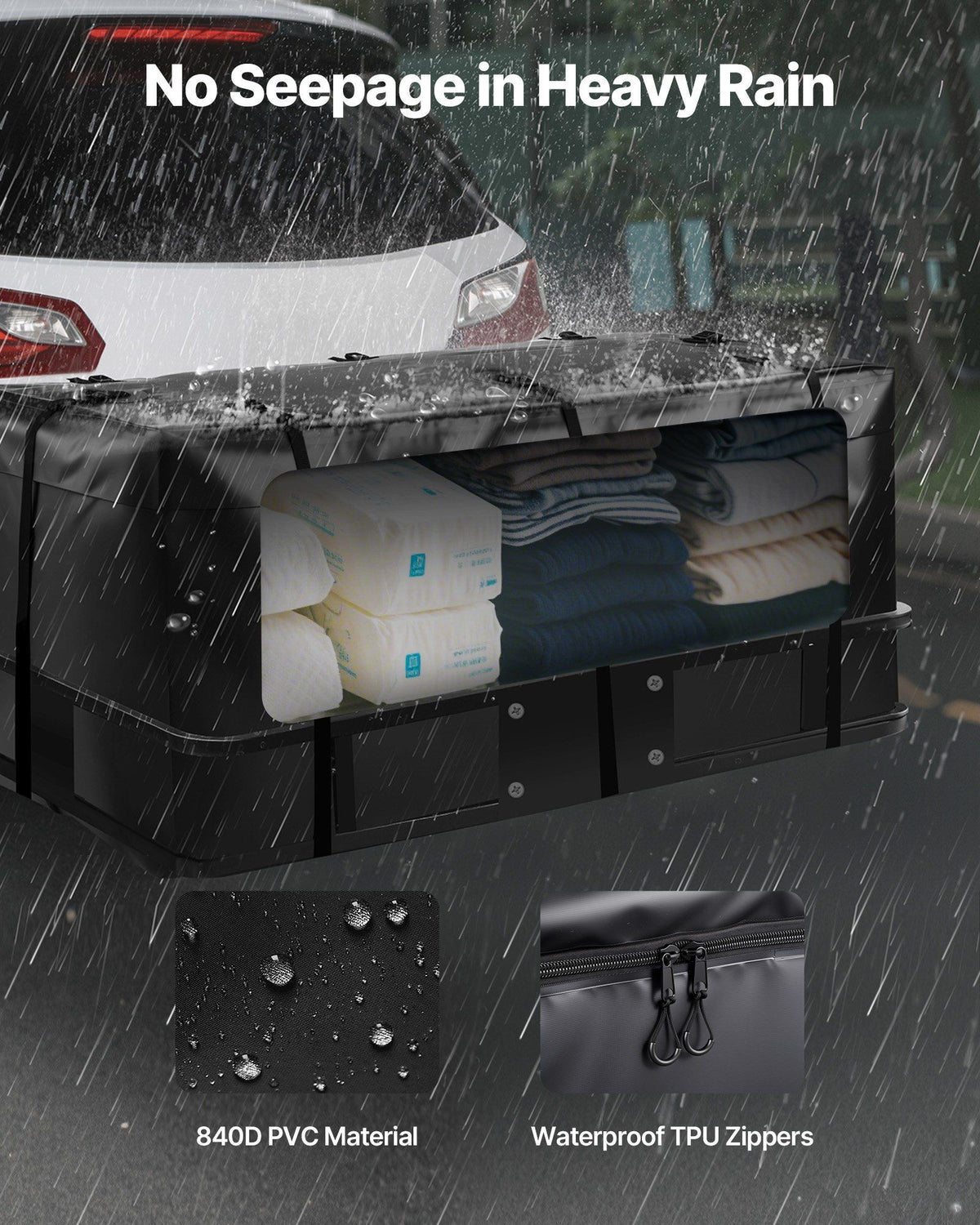 Hitch Cargo Carrier Bag, Waterproof 840D PVC, 152 x 60.7 x 61 cm (20 Cubic Feet), Heavy Duty Cargo Bag for Truck Bed Storage with 8 Reinforced Straps, Suitable for Car SUV Vans Hitch Basket