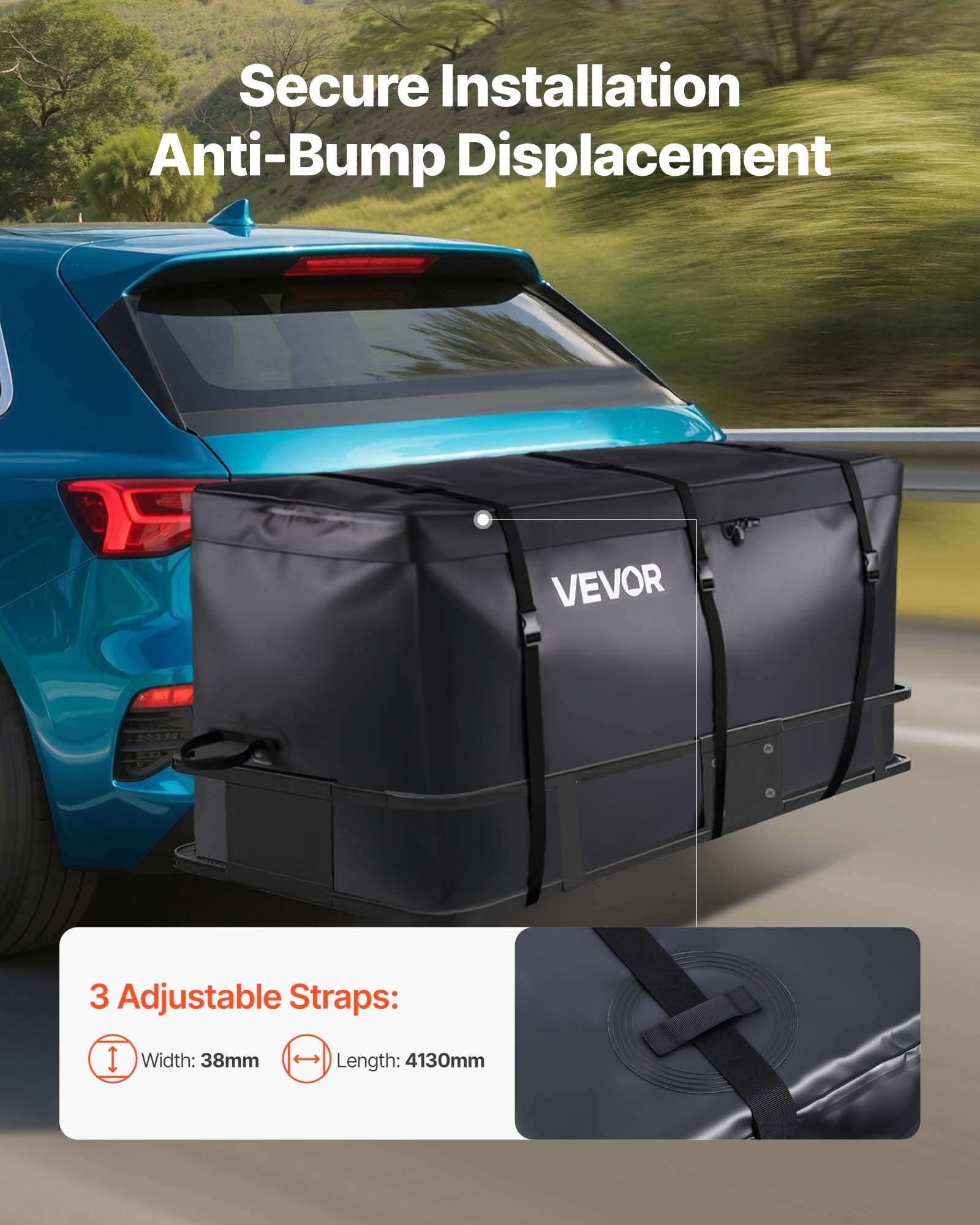 Hitch Cargo Carrier Bag, Waterproof 840D PVC, 152 x 61 x 77.8 cm (25 Cubic Feet), Heavy Duty Cargo Bag for Truck Bed Storage with Reinforced Straps, Suitable for Car SUV Vans Hitch Basket