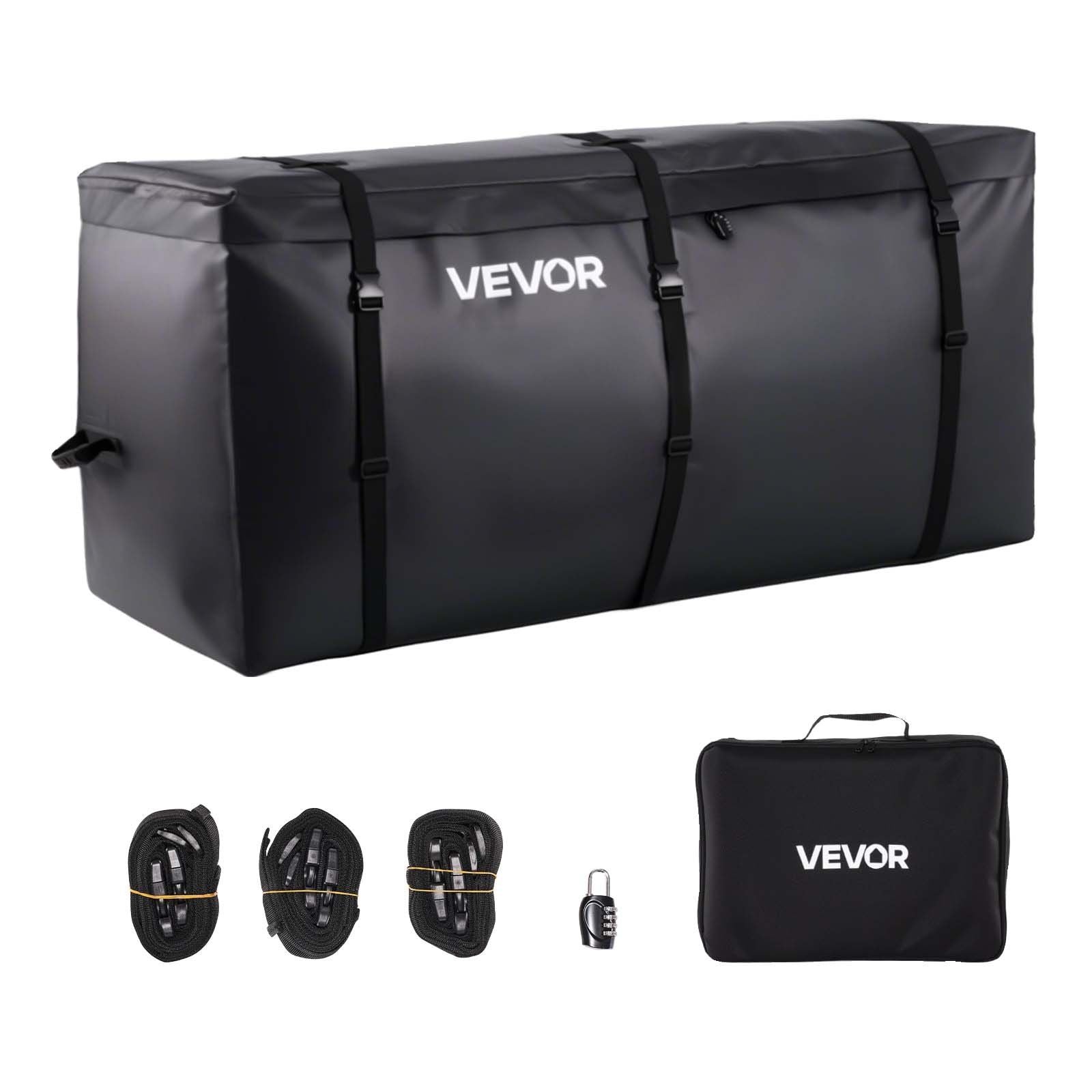 Hitch Cargo Carrier Bag, Waterproof 840D PVC, 152 x 61 x 77.8 cm (25 Cubic Feet), Heavy Duty Cargo Bag for Truck Bed Storage with Reinforced Straps, Suitable for Car SUV Vans Hitch Basket