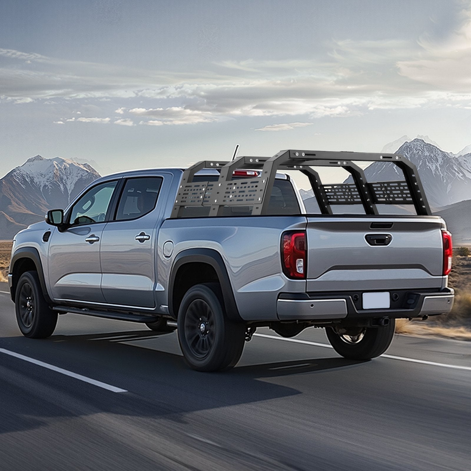 VEVOR Overland Truck Bed Rack, 125-172.5 cm Width, Adjustable Overland Bed Cargo Rack with Sidebar, 408.2 kg Static Load Capacity, Heavy Duty Steel, for Mid-Size Trucks, Fit Tacoma / Gladiator JT