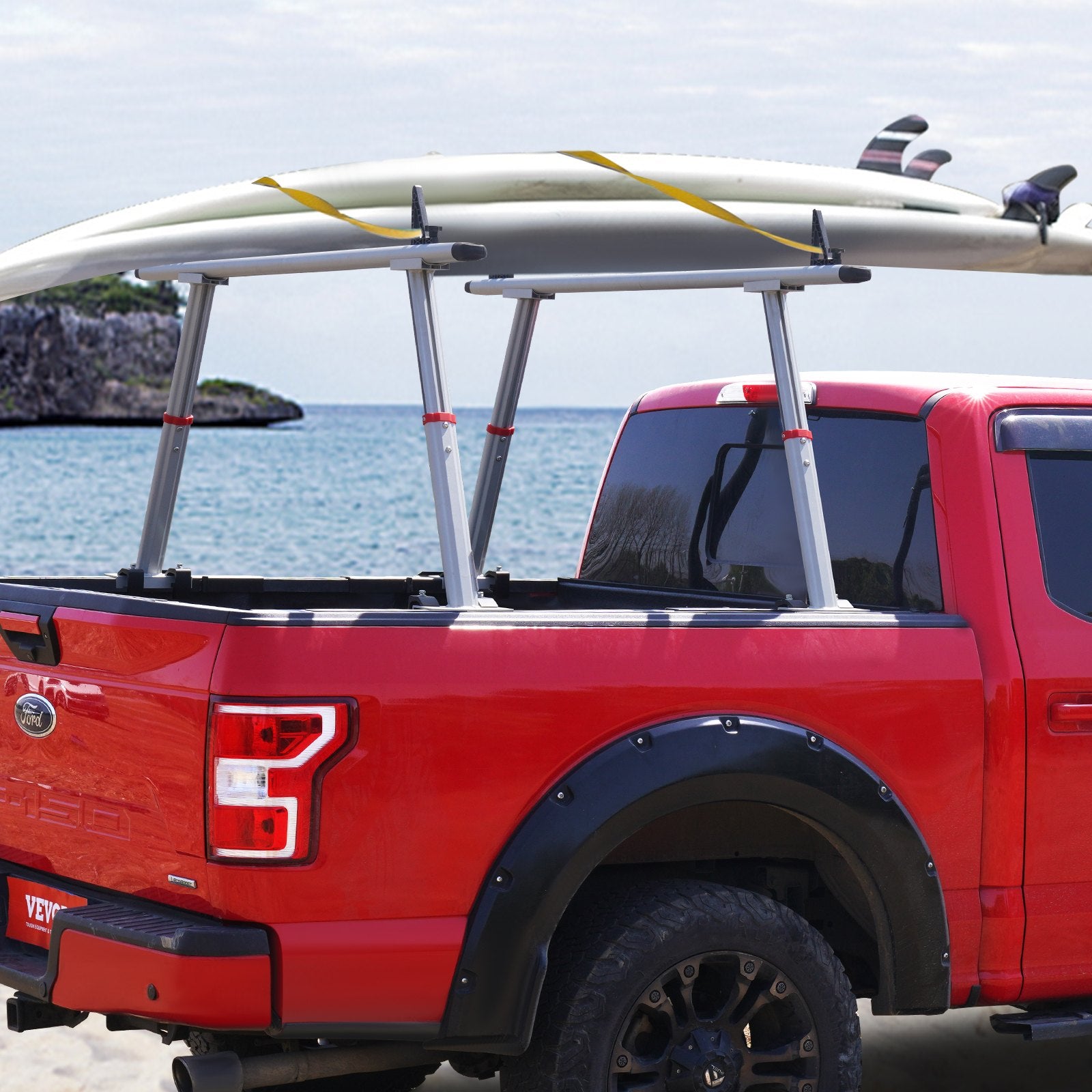 VEVOR Truck Rack, 363lbs Capacity, 19-34in Adjustable Height, Aluminum Ladder Rack for Truck with 8 Non-Drilling C-clamps, Heavy Duty Truck Bed Rack Two-Bar Set for Kayak, Surfboard, Lumber, Ladder
