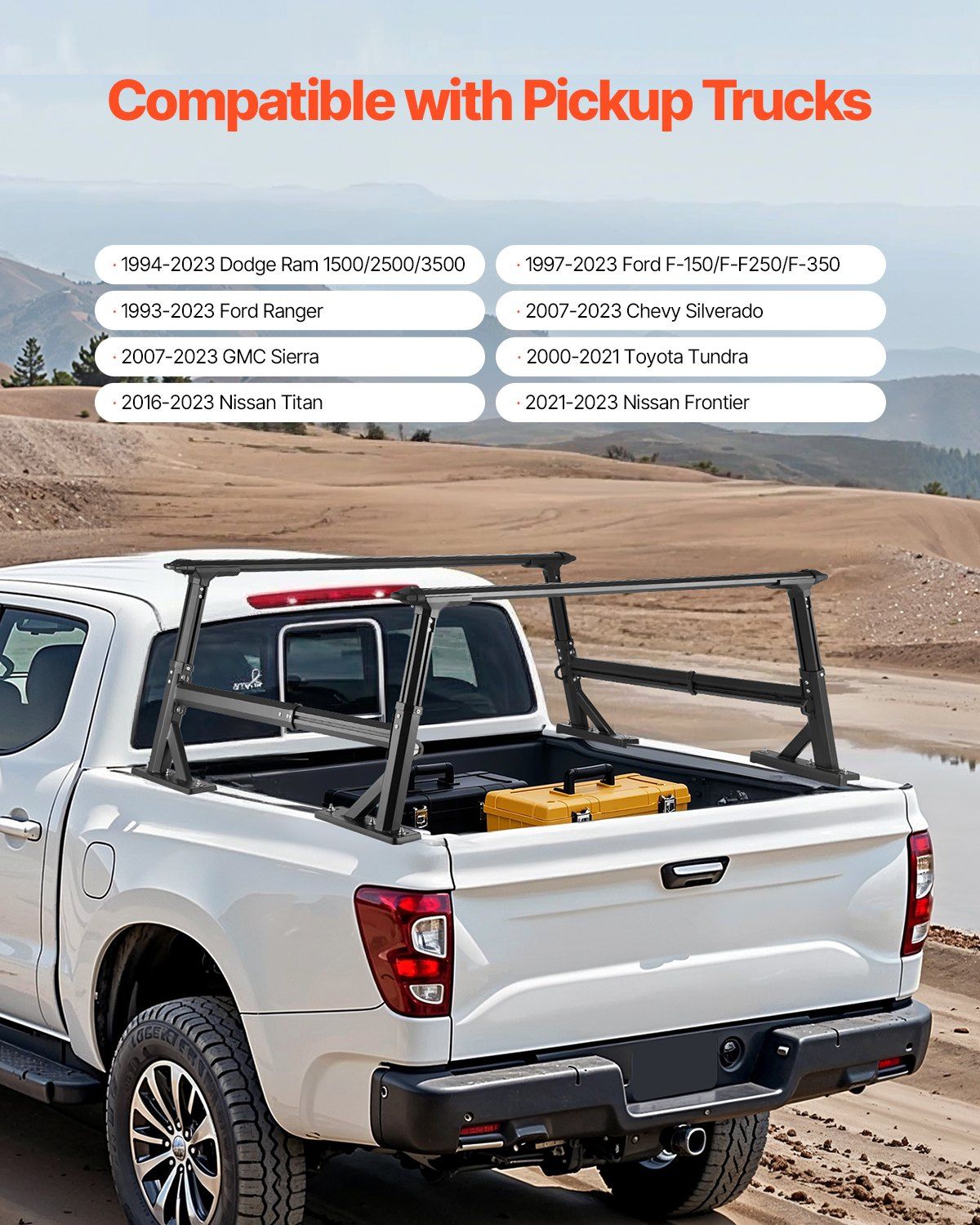 Truck Ladder Rack, 53.3-80.01 cm Height, Adjustable Non-Drilling Aluminum Cargo Rack with Sidebar, 362.9 kg Static Capacity, Ideal for Canoes, Surfboards, Ladders, Lumber, Tents & Large cargo