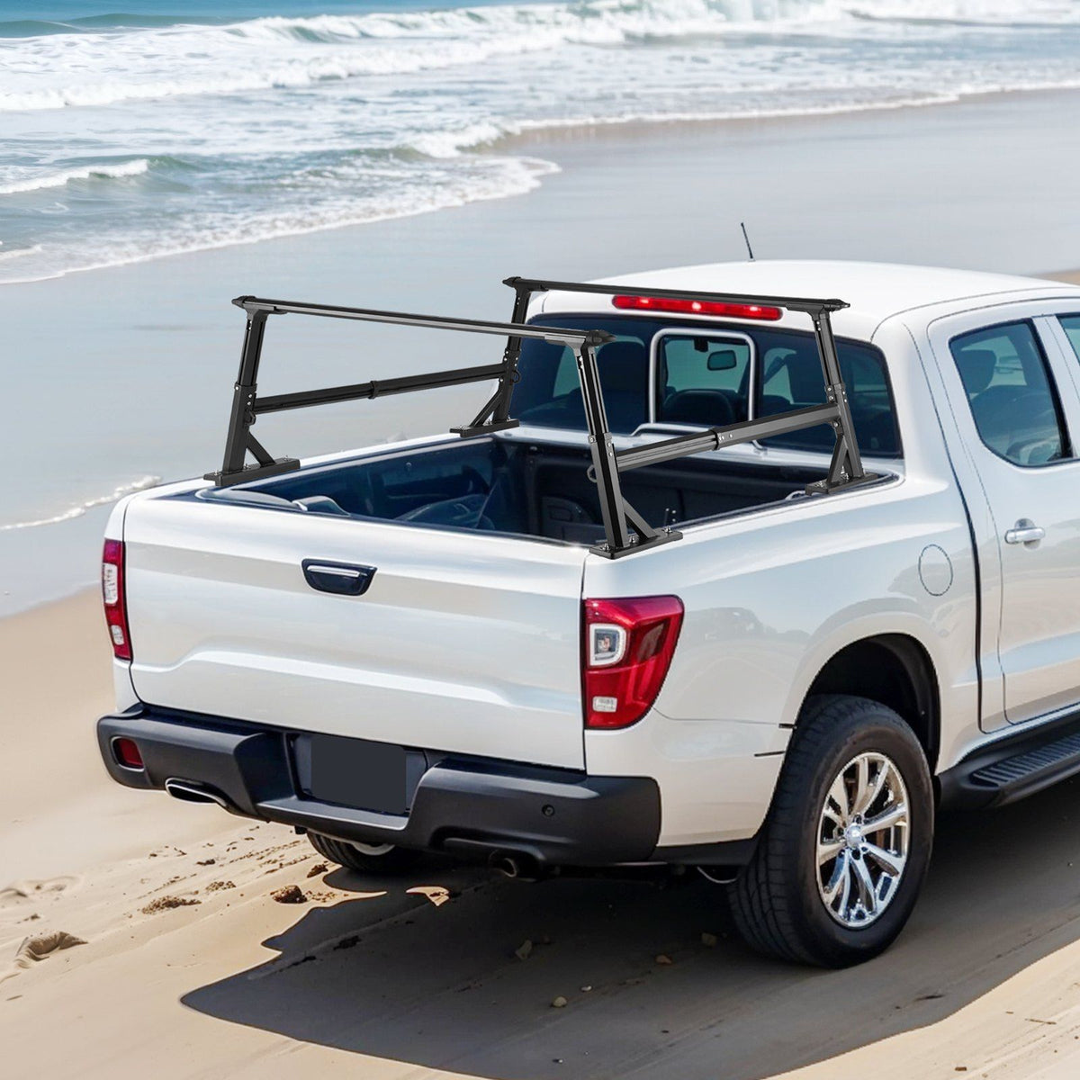 Truck Ladder Rack, 53.3-80.01 cm Height, Adjustable Non-Drilling Aluminum Cargo Rack with Sidebar, 362.9 kg Static Capacity, Ideal for Canoes, Surfboards, Ladders, Lumber, Tents & Large cargo
