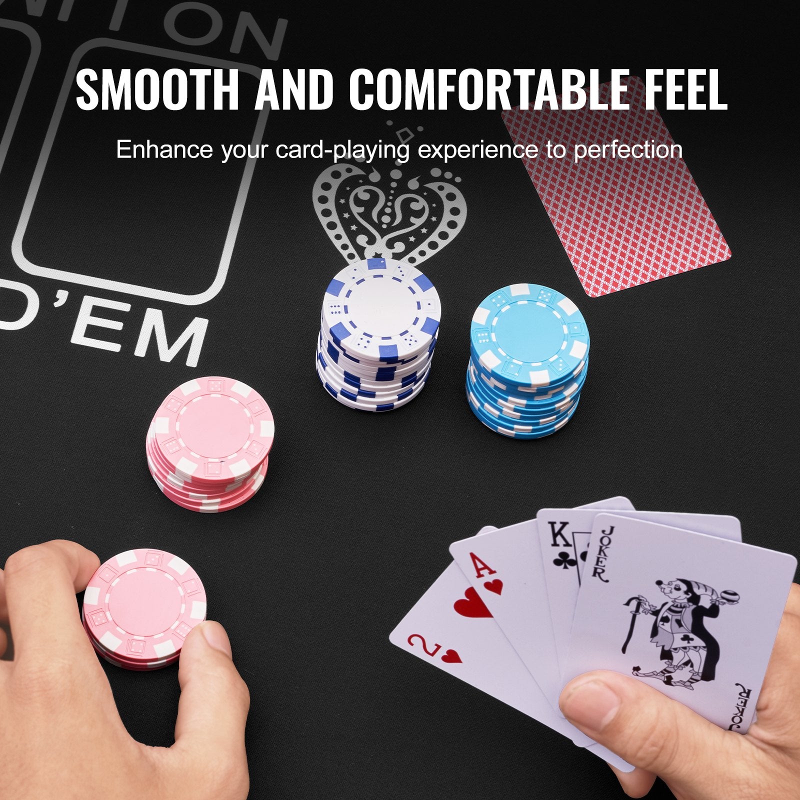 VEVOR Poker Table Top, 70 x 35 Inch Poker Mat for Table, 6-8 Players Foldable Poker Table Top with Carrying Bag, Folding Poker Table Topper for Poker Games, Poker Room, Round, Black