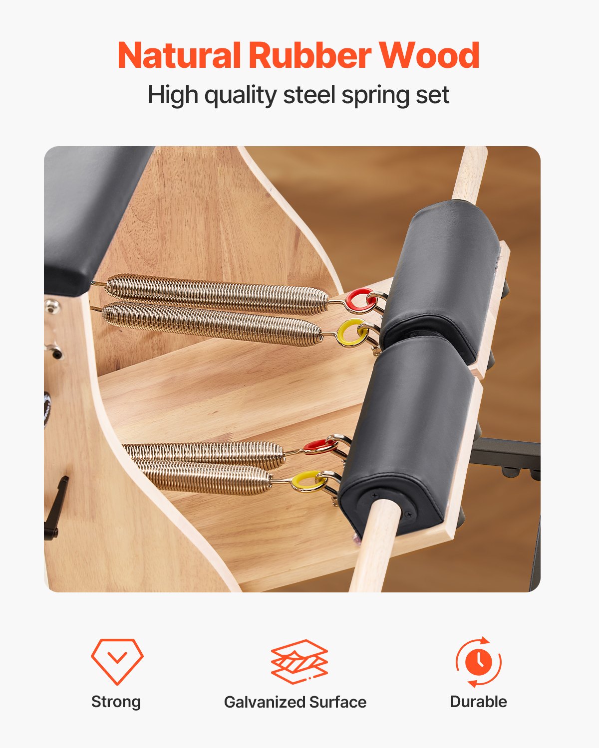 VEVOR Pilates Chair, Split-Pedal Stability Combo Chairs with Handles, Rubber Wood Frame Yoga Fitness Trainer, Exercise Reformer, Pilates Resistance-Workout Equipment, for Home Gym Studio Workout