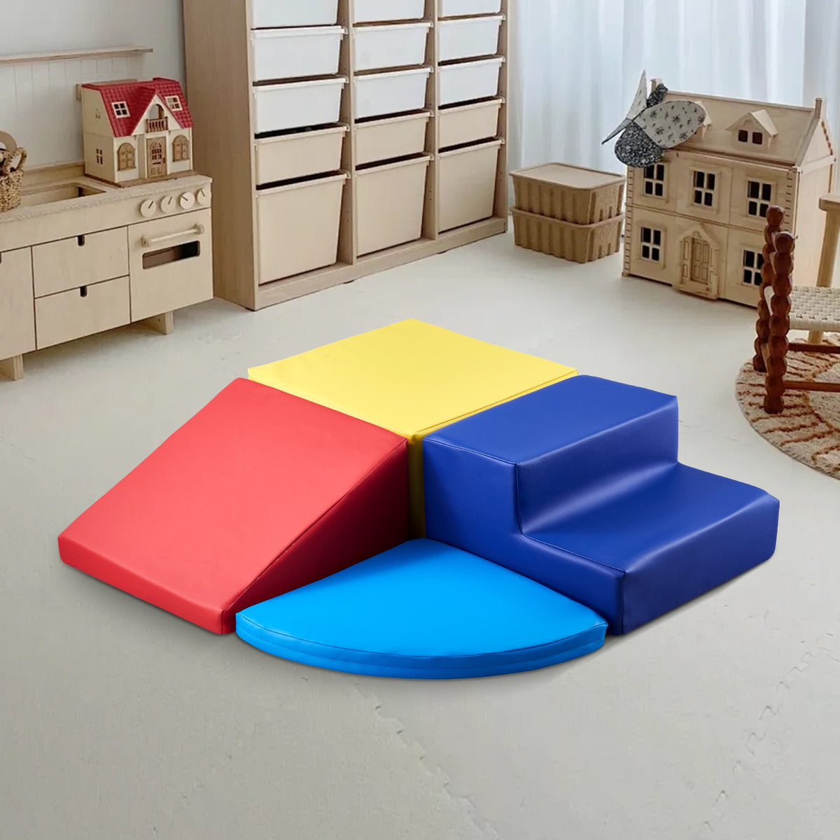 VEVOR Climbing Toys, 4-Piece Set, Foam Climbing Toys for Toddlers 6 Months to 3 Years Old, PU Leather Climbing Blocks, Indoor Climb and Crawl Activity Playset for Crawling &amp; Sliding, Easy to Clean