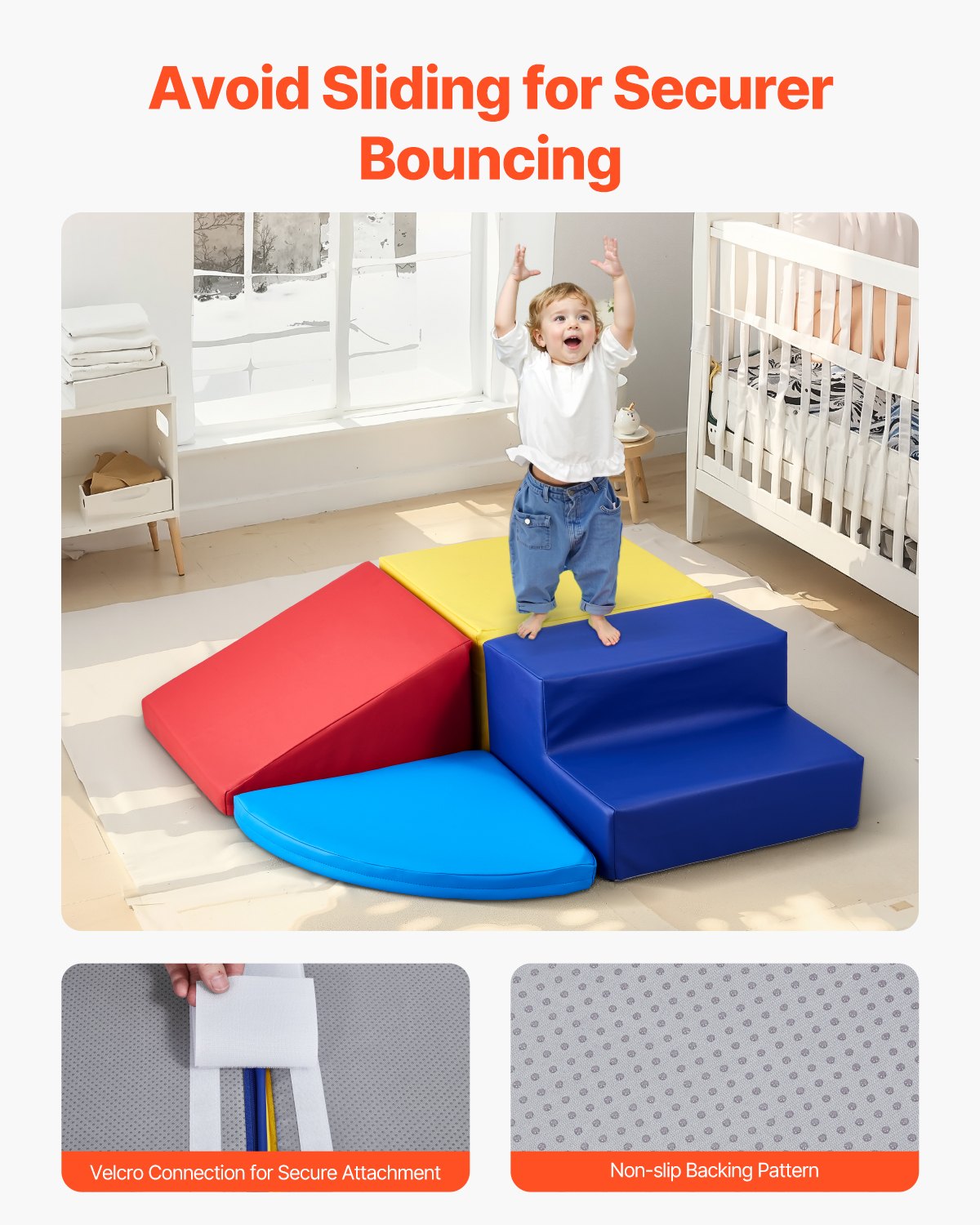 VEVOR Climbing Toys, 4-Piece Set, Foam Climbing Toys for Toddlers 6 Months to 3 Years Old, PU Leather Climbing Blocks, Indoor Climb and Crawl Activity Playset for Crawling & Sliding, Easy to Clean