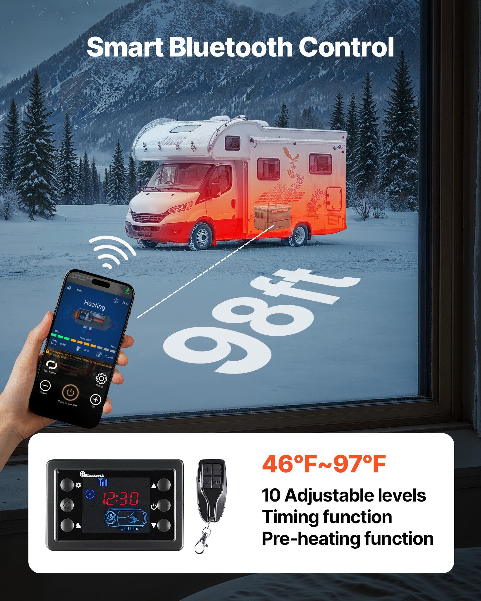 VEVOR Diesel Heater, 8KW, DC 12V/24V, All in One Portable Diesel Air Heater with Bluetooth APP Control, Remote Control and LCD Screen, 5 L Fuel Tank for Trucks, Vans, RVs, Campers, and Garages