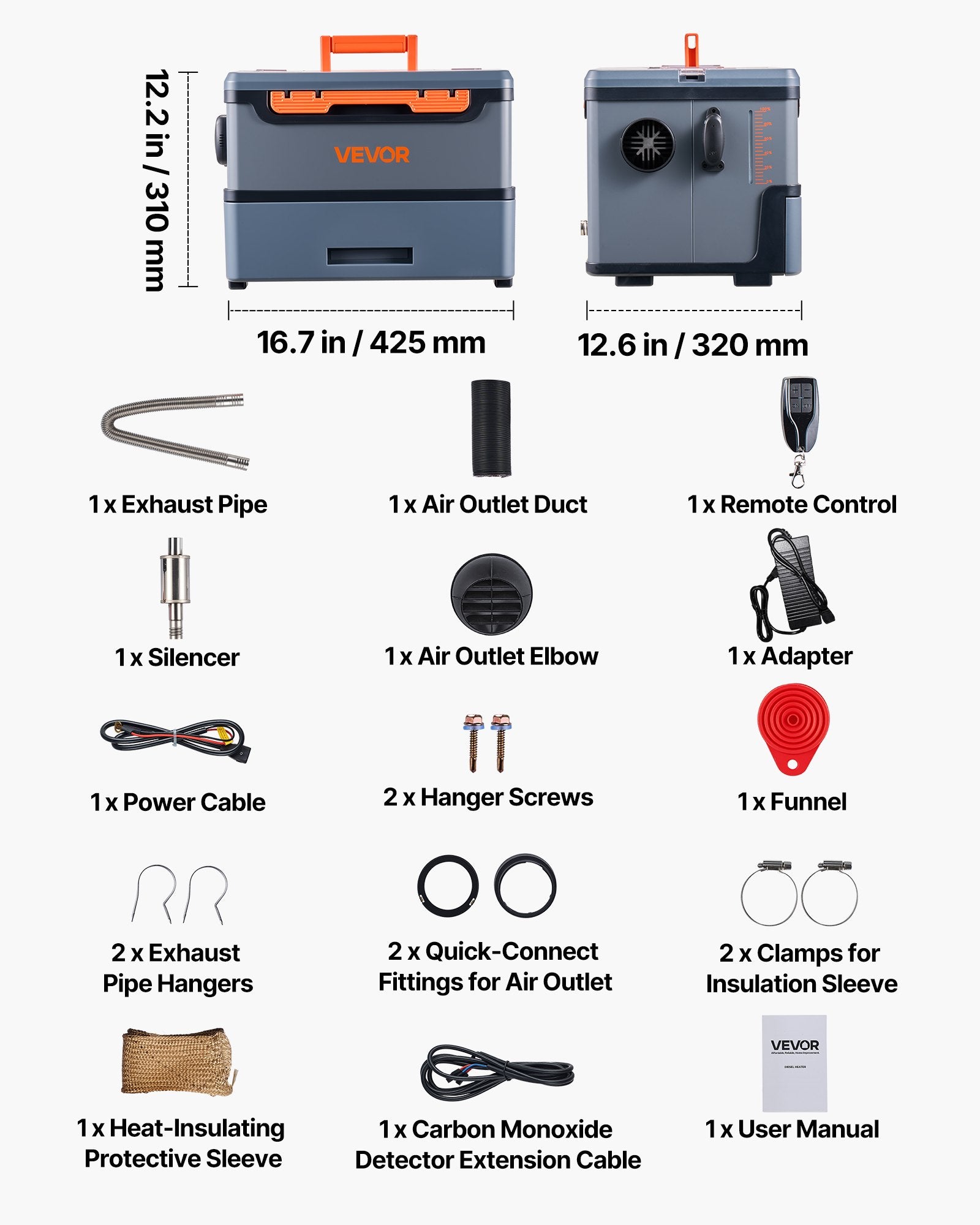 VEVOR Diesel Heater, 8KW, DC 12V/24V, All in One Portable Diesel Air Heater with Bluetooth APP Control, Remote Control and LCD Screen, 5 L Fuel Tank for Trucks, Vans, RVs, Campers, and Garages