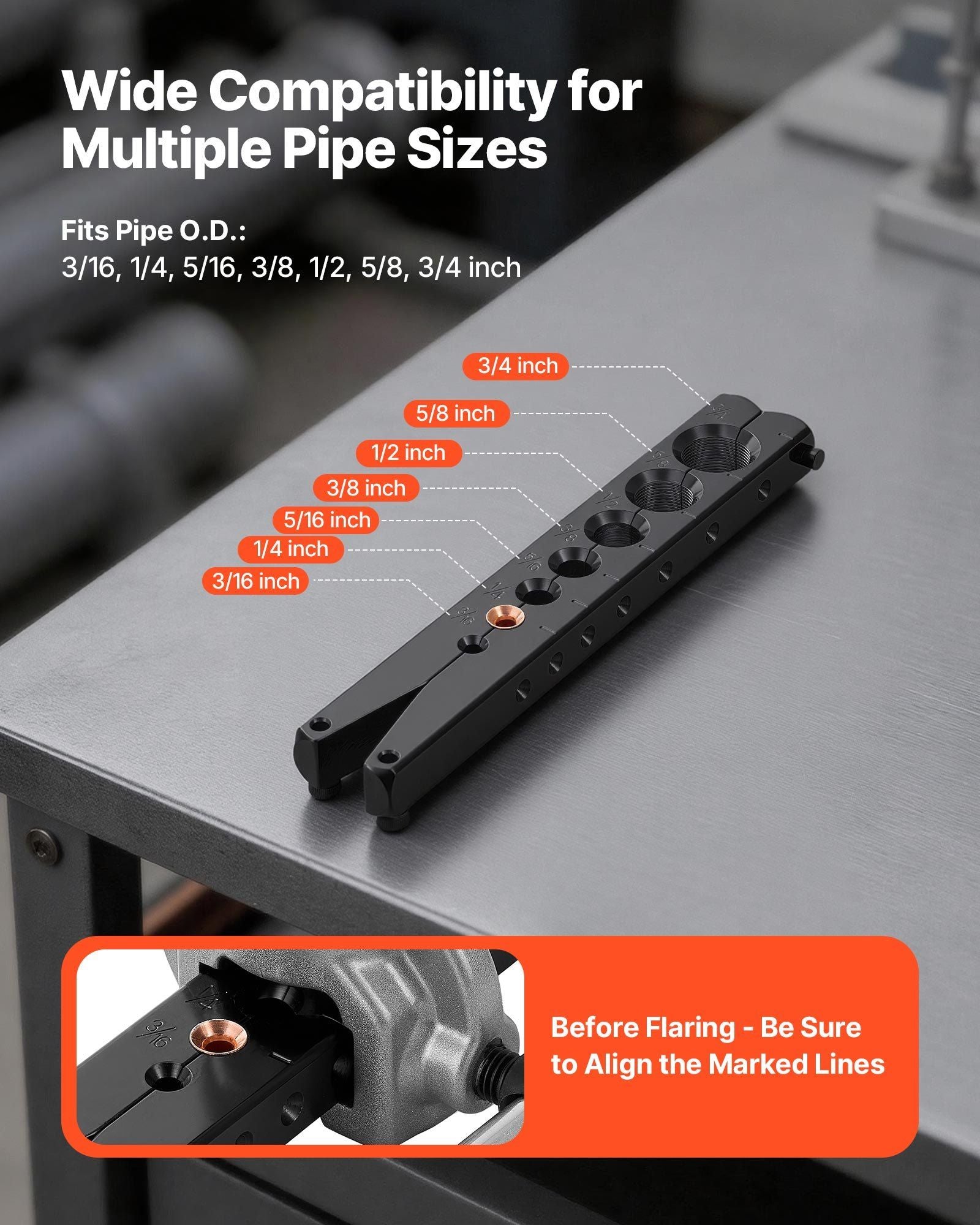 Flaring Tool HVAC, 45° Eccentric Single Flaring Tool for 4.76mm - 19mm Copper Aluminum Tubes, Copper Pipe Flare Tool Kit for Refrigeration Air Conditioner Repair - Toolbox Included