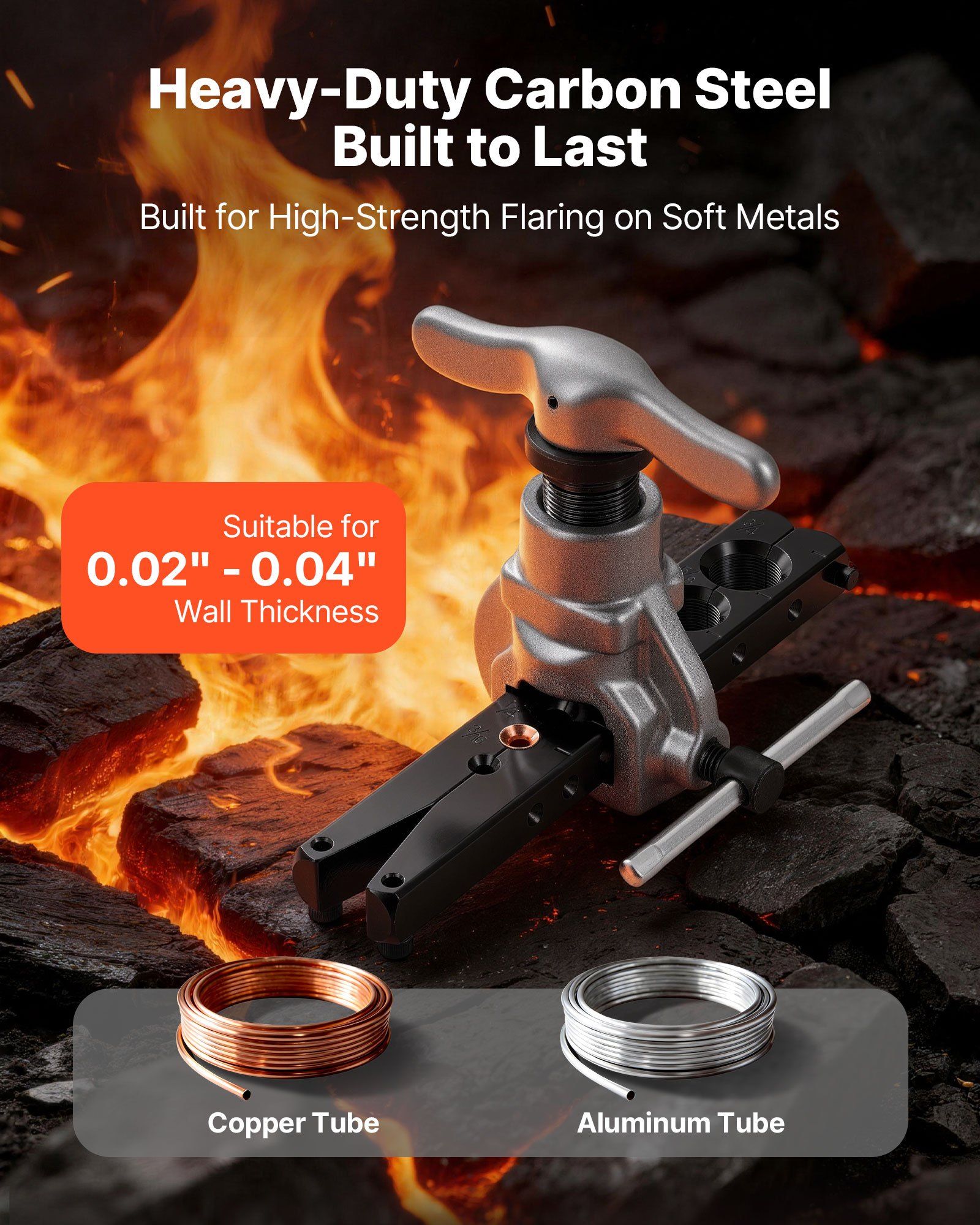 Flaring Tool HVAC, 45° Eccentric Single Flaring Tool for 4.76mm - 19mm Copper Aluminum Tubes, Copper Pipe Flare Tool Kit for Refrigeration Air Conditioner Repair - Toolbox Included