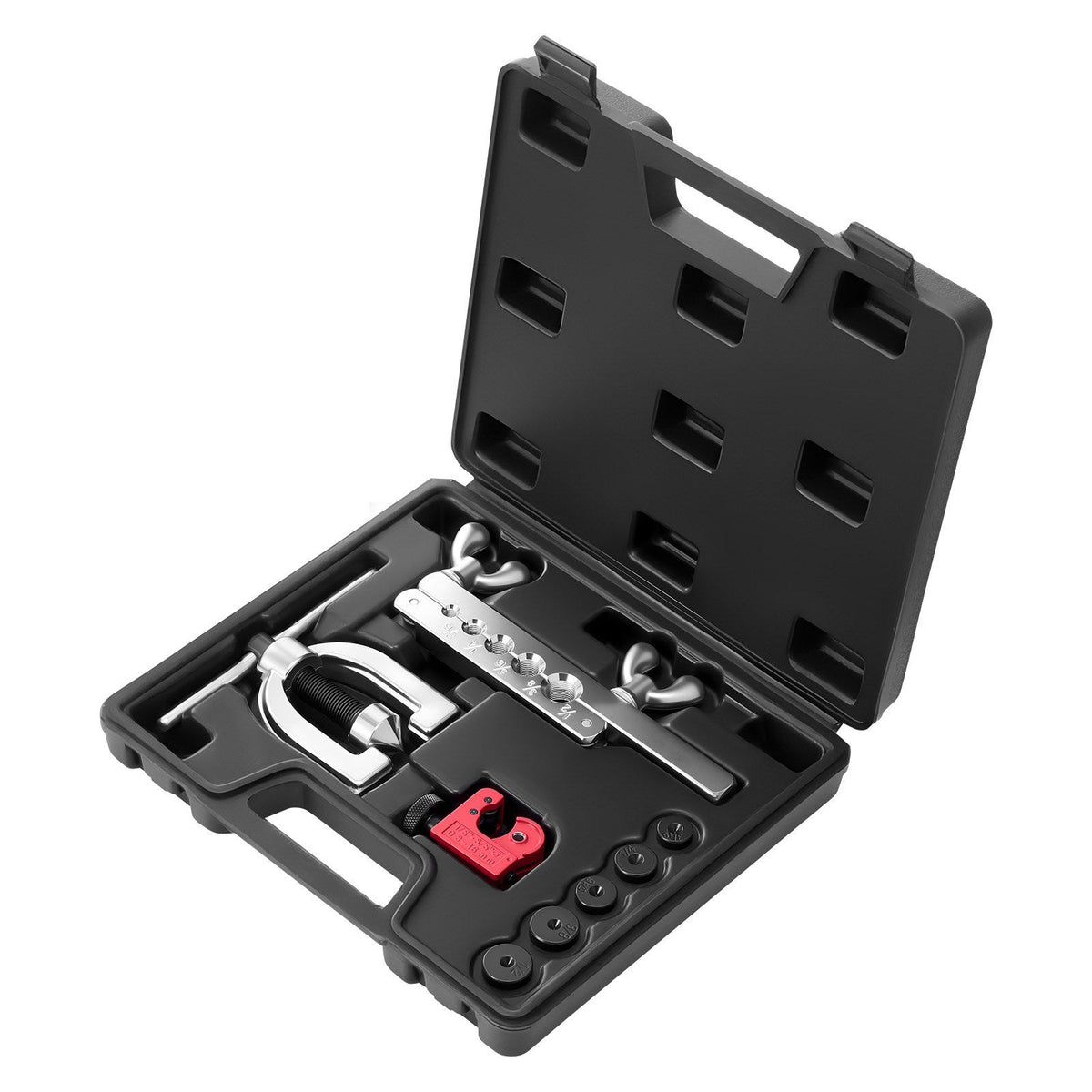 Brake Line Repair Kit, 45° Double &amp; Single Brake Line Flaring Tool Kit, 7.6m x 4.76mm Copper Coated Brake Line (with 16 Fittings &amp; 4 Unions) - Tube Cutter, 5 Adapters and Toolbox Included
