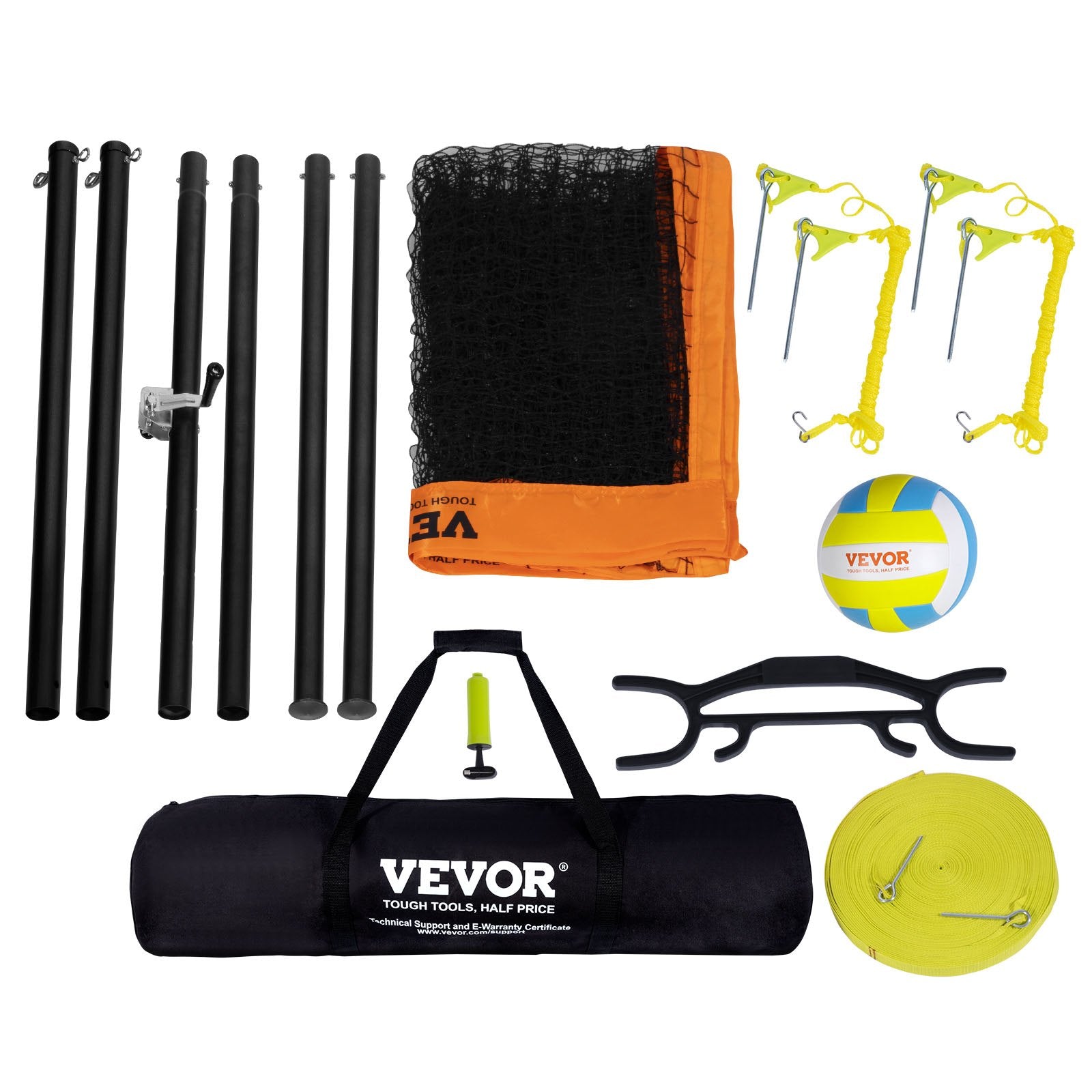 VEVOR Outdoor Portable Volleyball Net System, Adjustable Height Aluminum Poles, Professional Volleyball Set with PVC Volleyball, Pump, Carrying Bag, Heavy Duty Volleyball Net for Backyard, Beach, Lawn