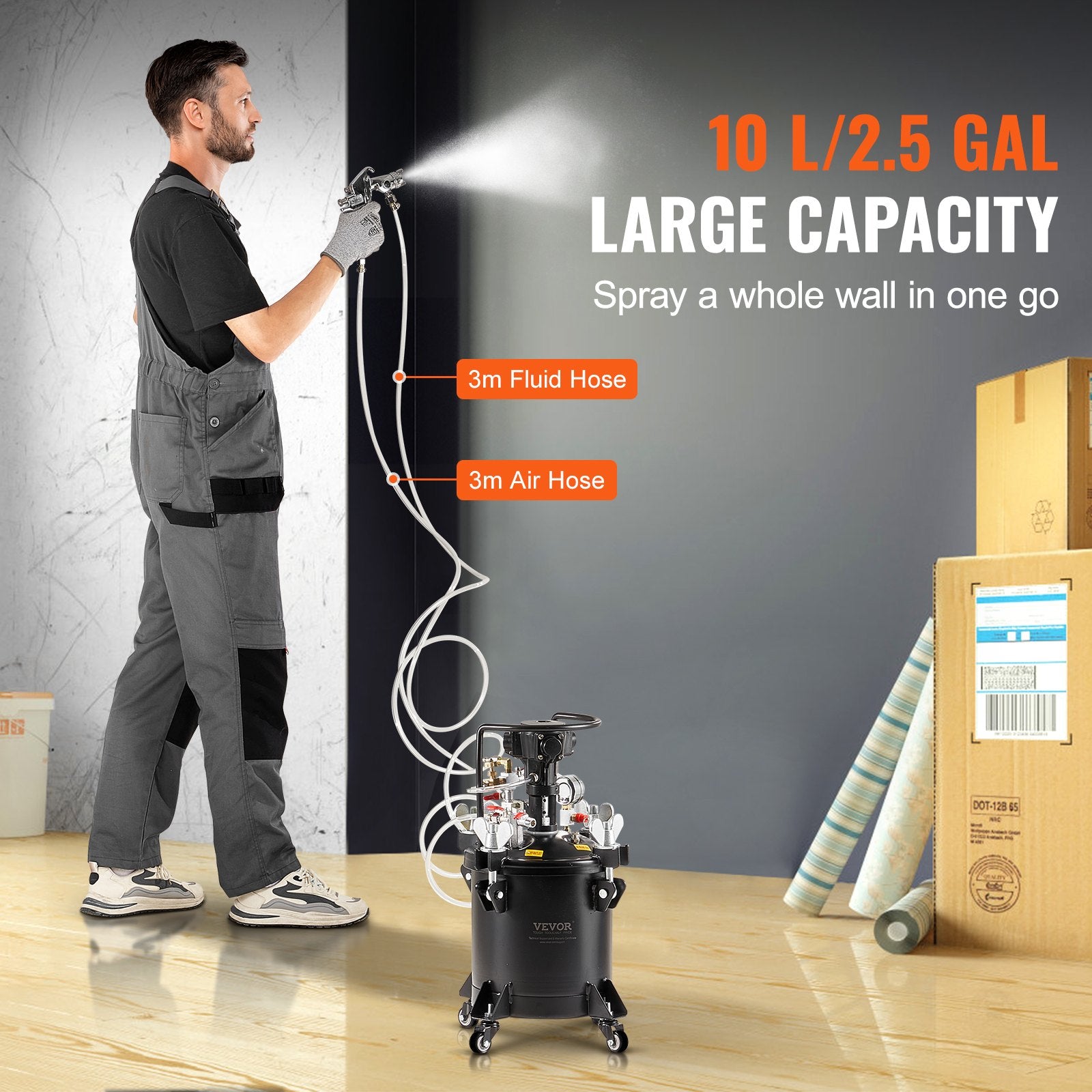 VEVOR Spray Paint Pressure Pot Tank 10 L/2.5 gal Fully Automatic Stirring 70 psi