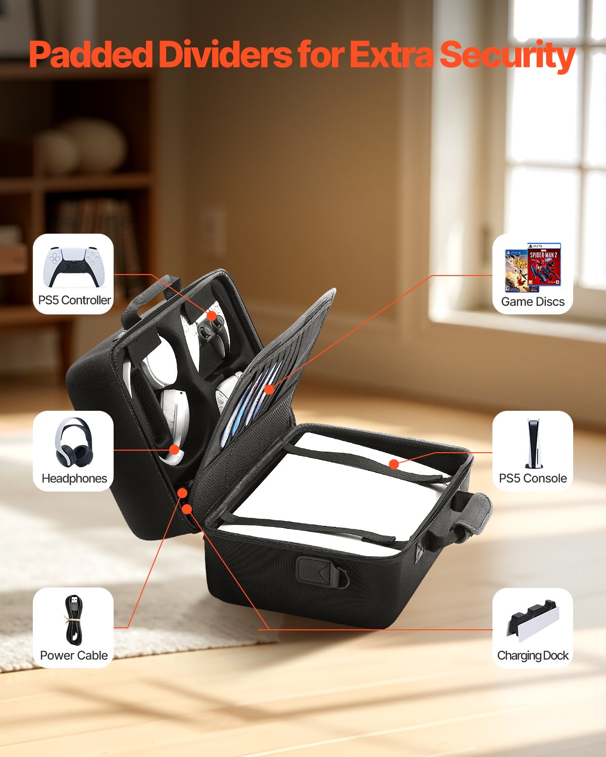 VEVOR PS5 Carrying Case Travel Bag for Playstation 5 Shockproof EVA Soft Lining