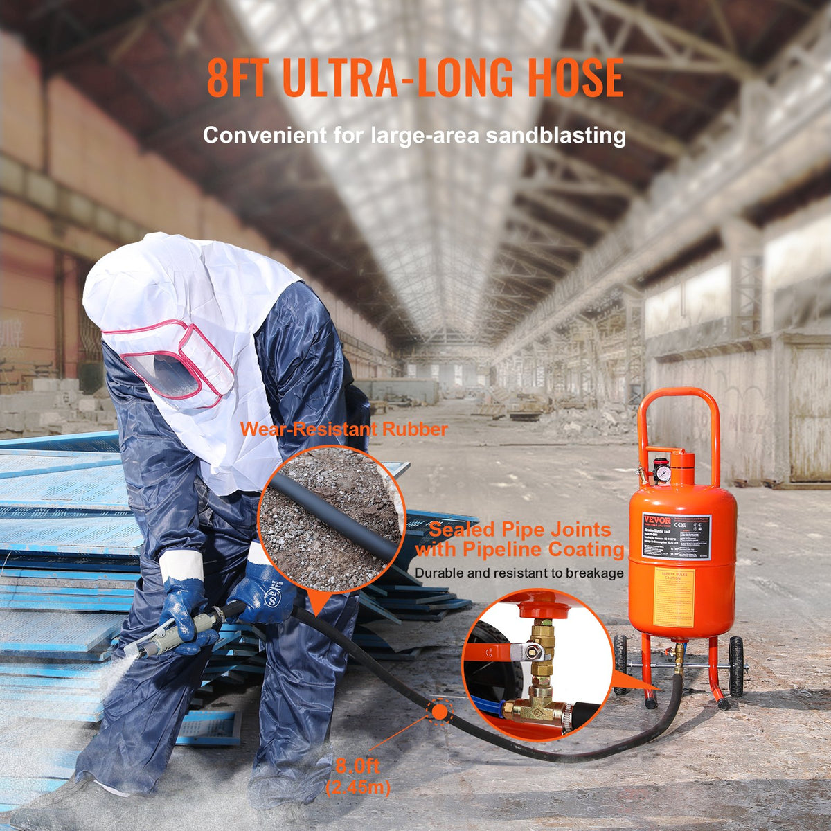 VEVOR 5 Gallon Sand Blaster 60-110 PSI High Pressure Sandblaster with 4 Nozzles