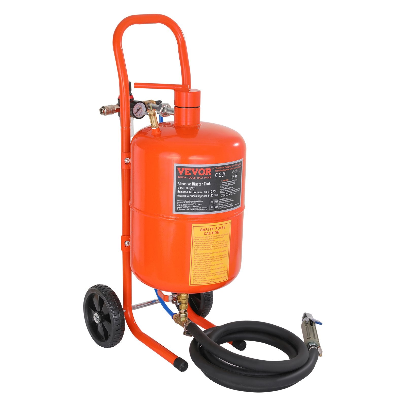 VEVOR 5 Gallon Sand Blaster 60-110 PSI High Pressure Sandblaster with 4 Nozzles