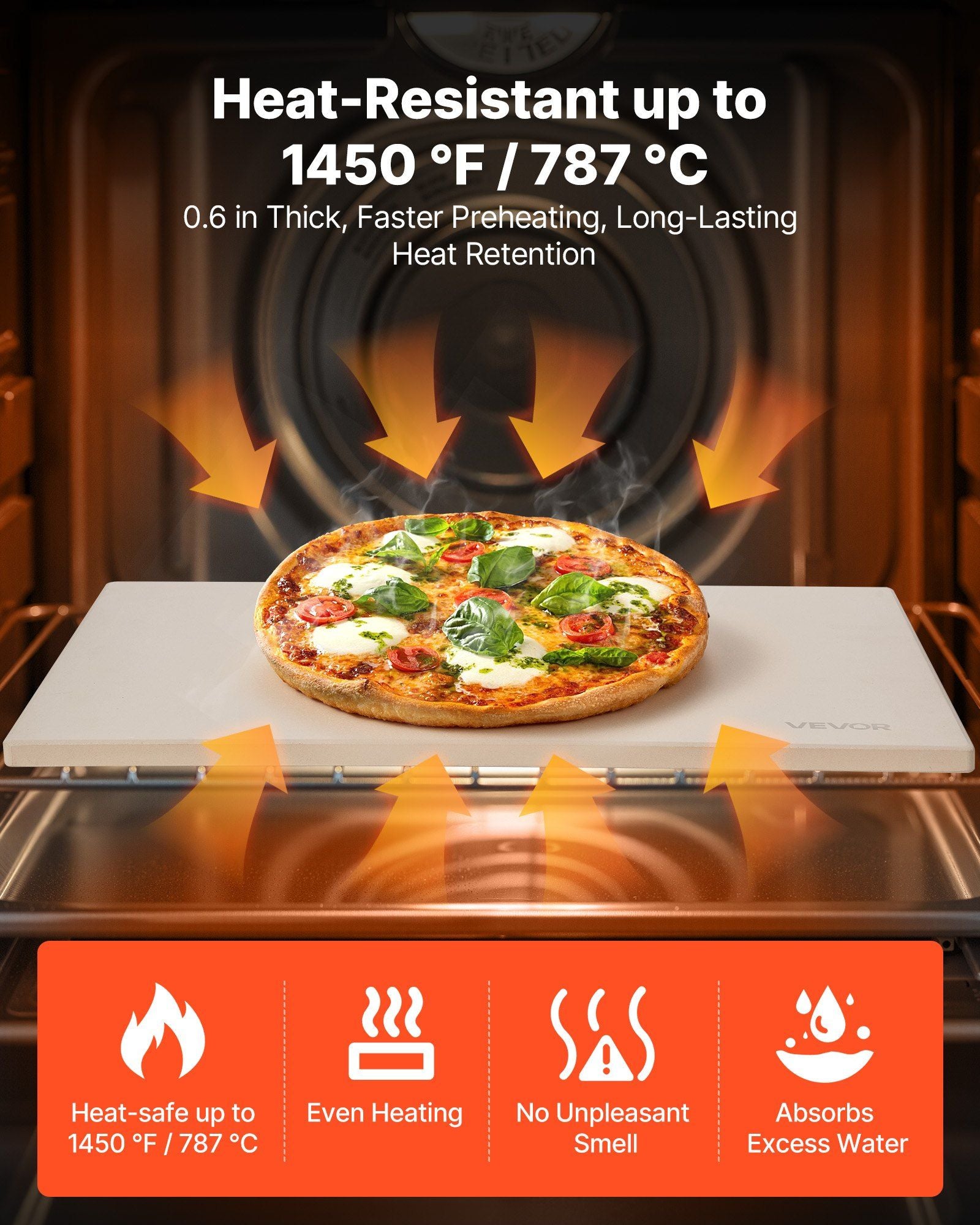 Pizza Stone, 406 x 355 mm Rectangular Cordierite Pizza Stone, Extra Large Baking-Stone with Scraper, 15 mm Thick Heat-Resistant Cordierite, for Kitchen Oven, Baking Bread & Pizzas, BBQ Grilling
