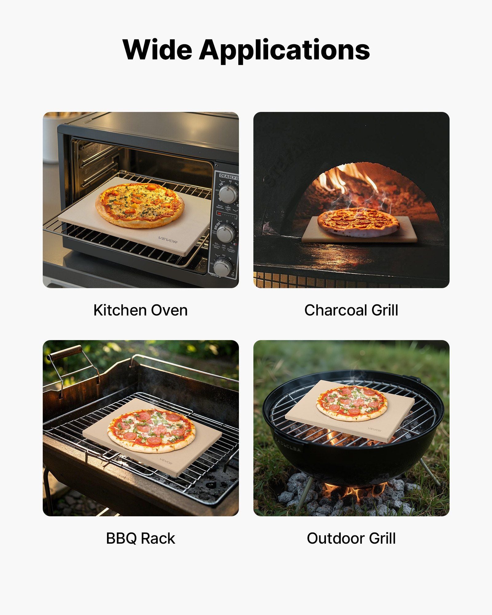 Pizza Stone, 406 x 355 mm Rectangular Cordierite Pizza Stone, Extra Large Baking-Stone with Scraper, 15 mm Thick Heat-Resistant Cordierite, for Kitchen Oven, Baking Bread & Pizzas, BBQ Grilling