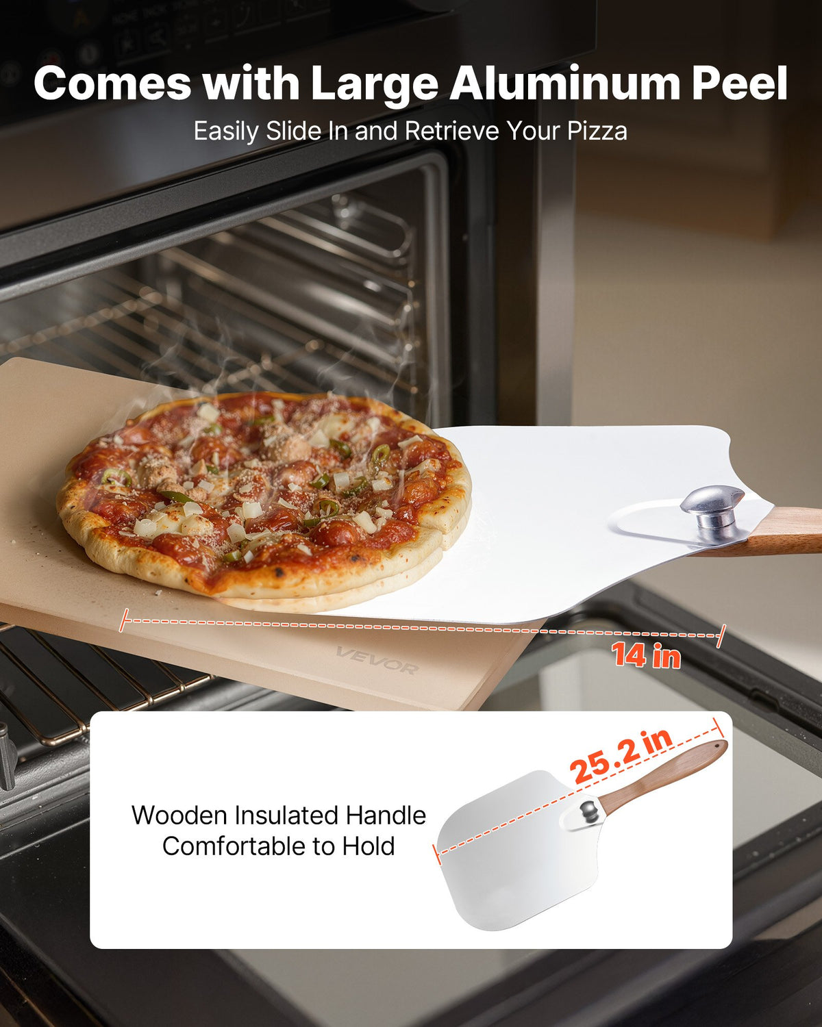 VEVOR Pizza Stone, 508 x 355 mm Rectangular Cordierite Pizza Stone, Extra Large Baking-Stone with Aluminum Peel, 15 mm Thick Heat-Resistant Cordierite, for Oven, Baking Bread & Pizzas, BBQ Grilling