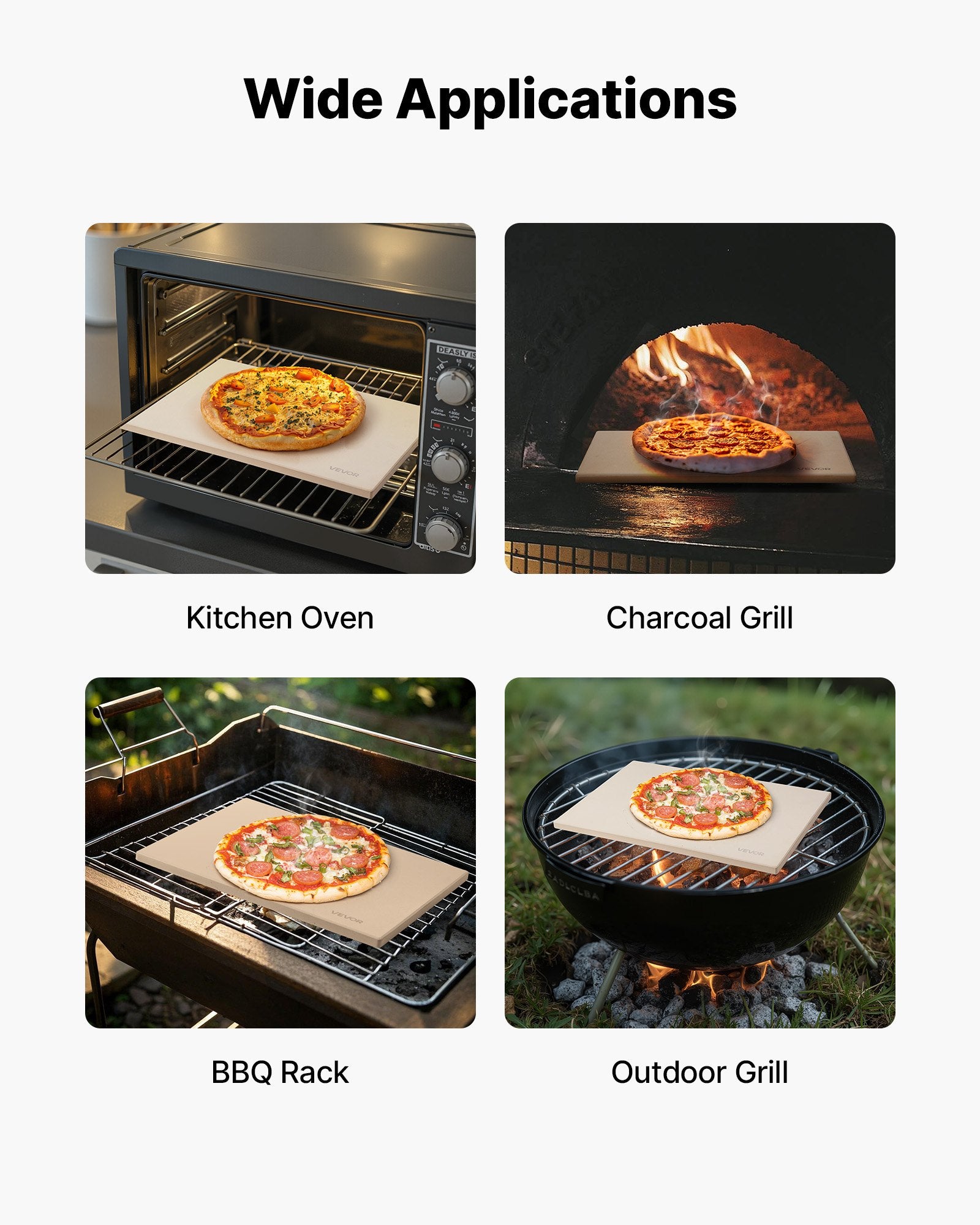 VEVOR Pizza Stone, 508 x 355 mm Rectangular Cordierite Pizza Stone, Extra Large Baking-Stone with Aluminum Peel, 15 mm Thick Heat-Resistant Cordierite, for Oven, Baking Bread & Pizzas, BBQ Grilling