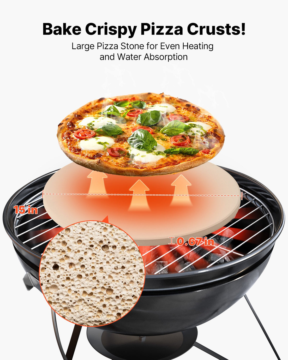 VEVOR Pizza Stone, 381 mm Round Cordierite Pizza Stone, Extra Large Baking-Stone with Aluminum Peel, 17 mm Thickness Heat-Resistant Cooking Cordierite, for Kitchen Oven, Baking Pizzas, BBQ Grilling