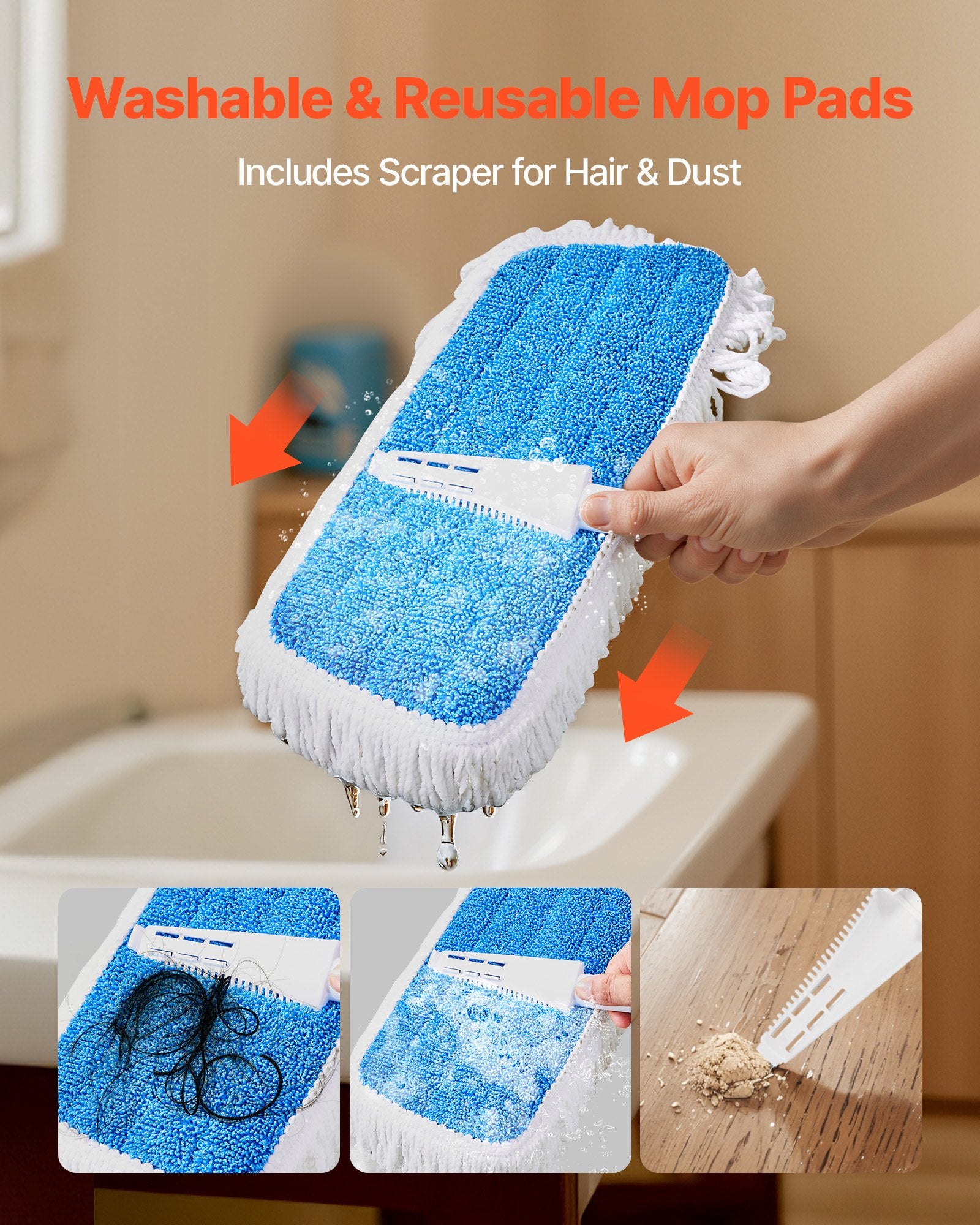 VEVOR Spray Mop, with 3 Washable Pads for Dry and Wet Floor Cleaning & an 800ml Refillable Water Tank, Microfiber Dust Wet Mop & Twisted Cotton Dry Mop, Commercial Home Use for Tiles/Vinyl/Wood Floor