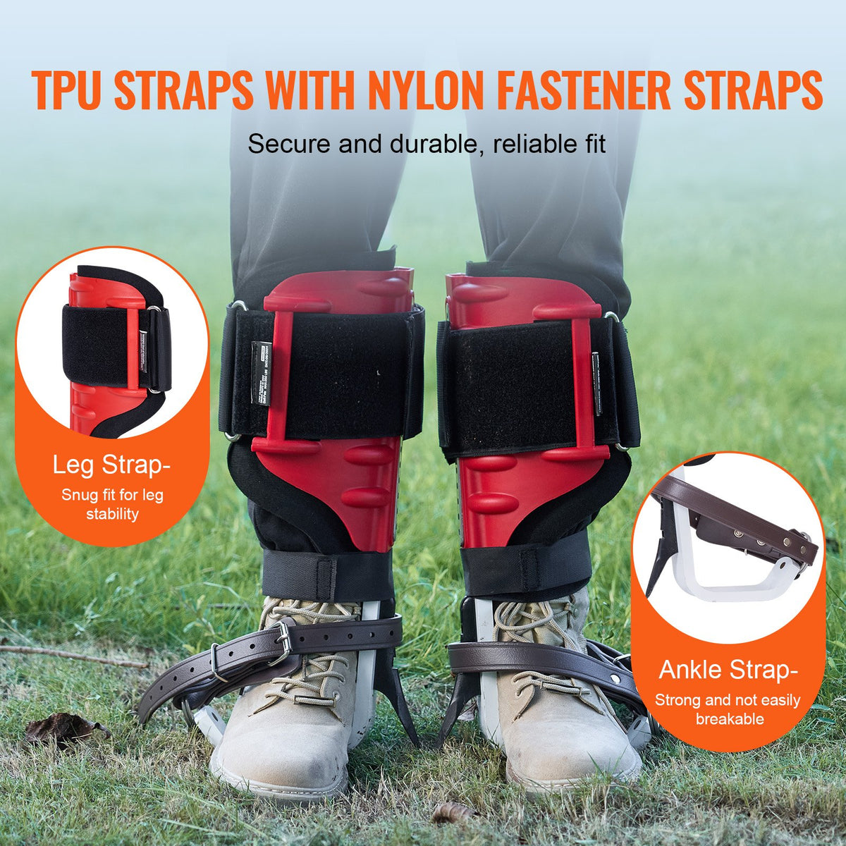 VEVOR Tree Climbing Spikes, 1 Pair Aluminum Climbing Spurs, 350lbs Load Capacity Tree Climbing Gear with Straps and Spike Protectors, Arborist Equipment for Climbers, Hunting, Fruit Picking, Red