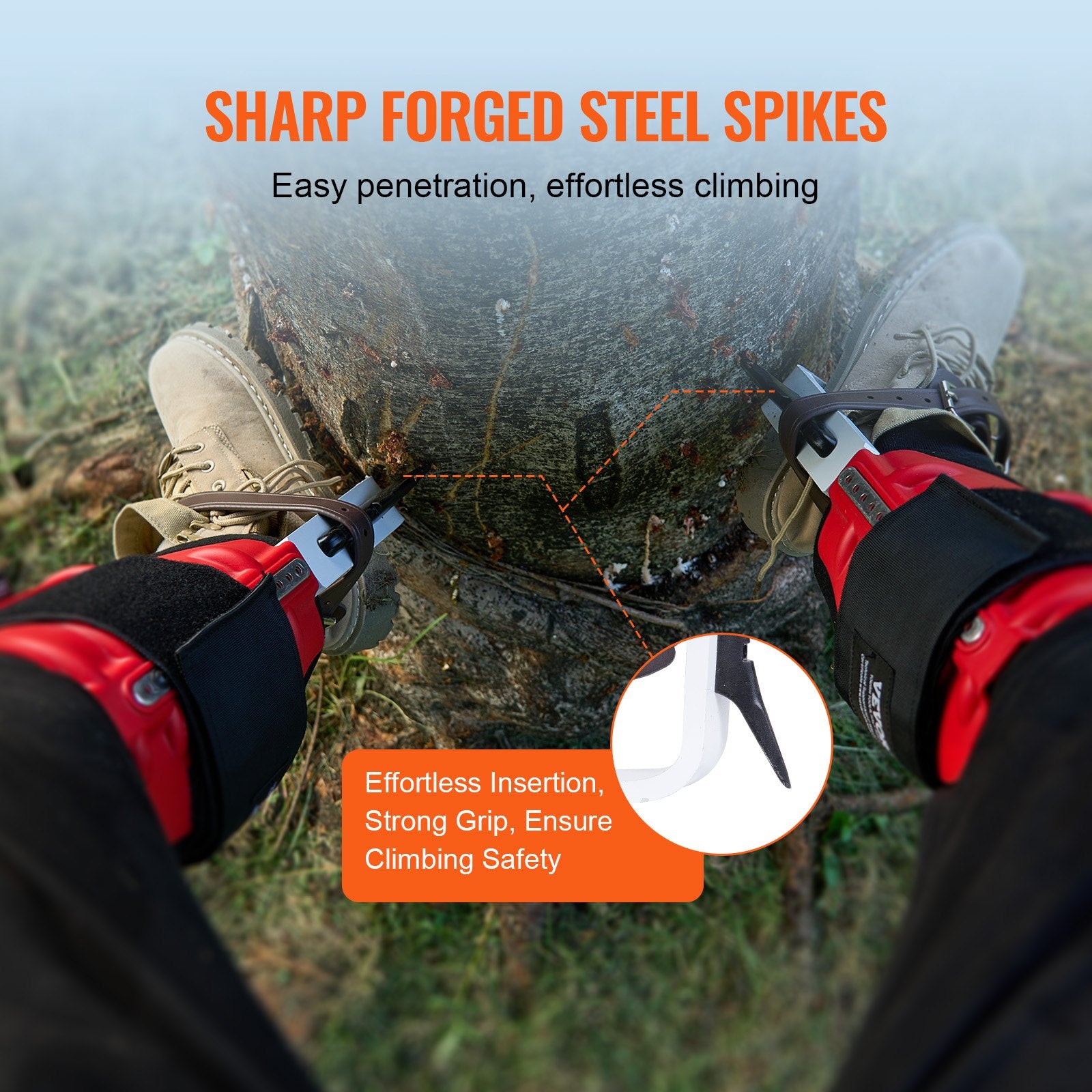 VEVOR Tree Climbing Spikes, 1 Pair Aluminum Climbing Spurs, 350lbs Load Capacity Tree Climbing Gear with Straps and Spike Protectors, Arborist Equipment for Climbers, Hunting, Fruit Picking, Red