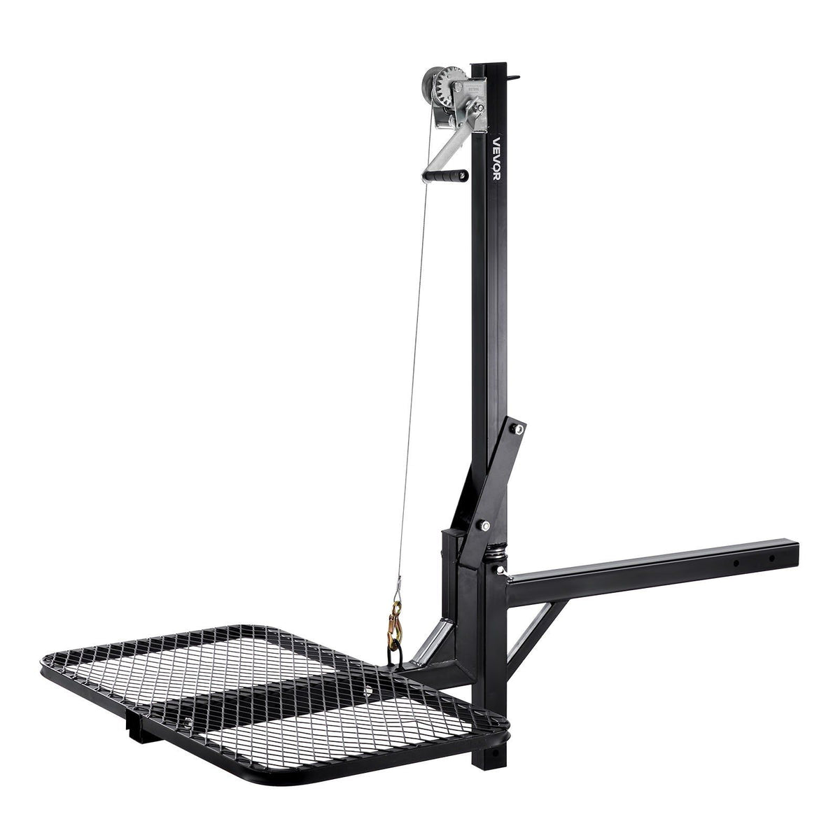 Hitch Deer Hoist with Lifting System Platform, 300 lbs Load Capacity, Game Hoist Winch Lift with 2-inch Receiver, 360-Degree Swivel Shaft & Foldable, Hitch-Mounted Deer Hanger for Moving Game