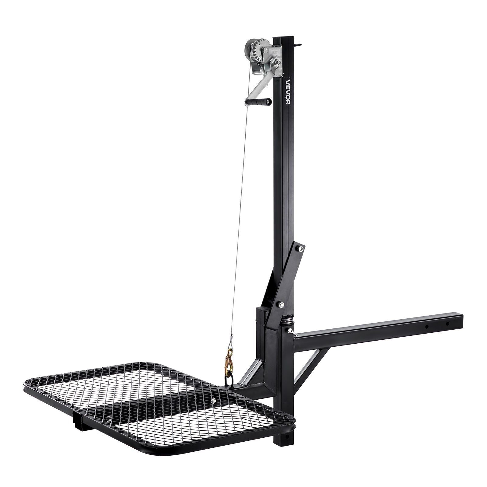 Hitch Deer Hoist with Lifting System Platform, 300 lbs Load Capacity, Game Hoist Winch Lift with 2-inch Receiver, 360-Degree Swivel Shaft & Foldable, Hitch-Mounted Deer Hanger for Moving Game
