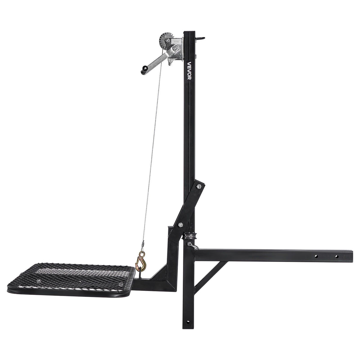 Hitch Deer Hoist with Lifting System Platform, 300 lbs Load Capacity, Game Hoist Winch Lift with 2-inch Receiver, 360-Degree Swivel Shaft & Foldable, Hitch-Mounted Deer Hanger for Moving Game