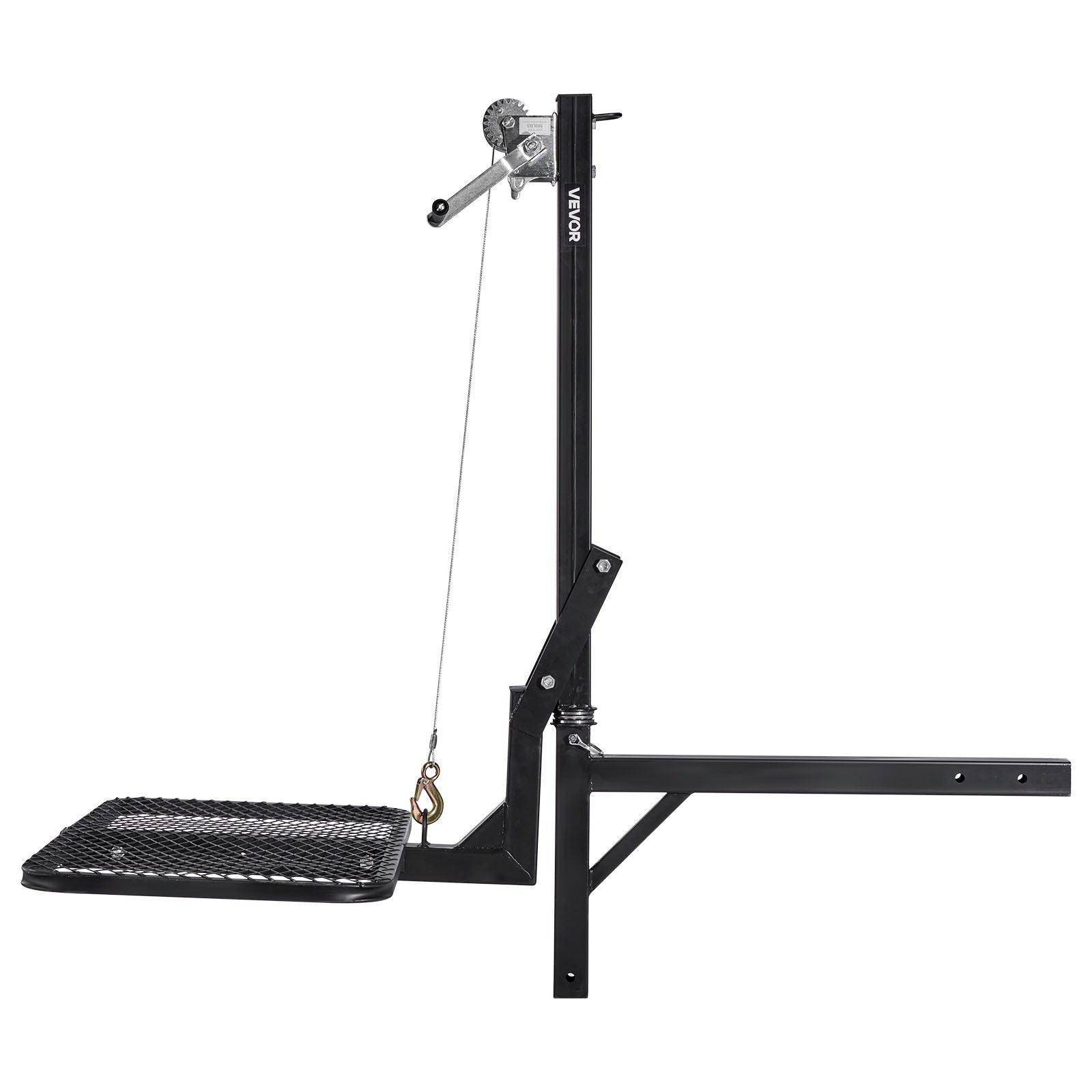 Hitch Deer Hoist with Lifting System Platform, 300 lbs Load Capacity, Game Hoist Winch Lift with 2-inch Receiver, 360-Degree Swivel Shaft & Foldable, Hitch-Mounted Deer Hanger for Moving Game