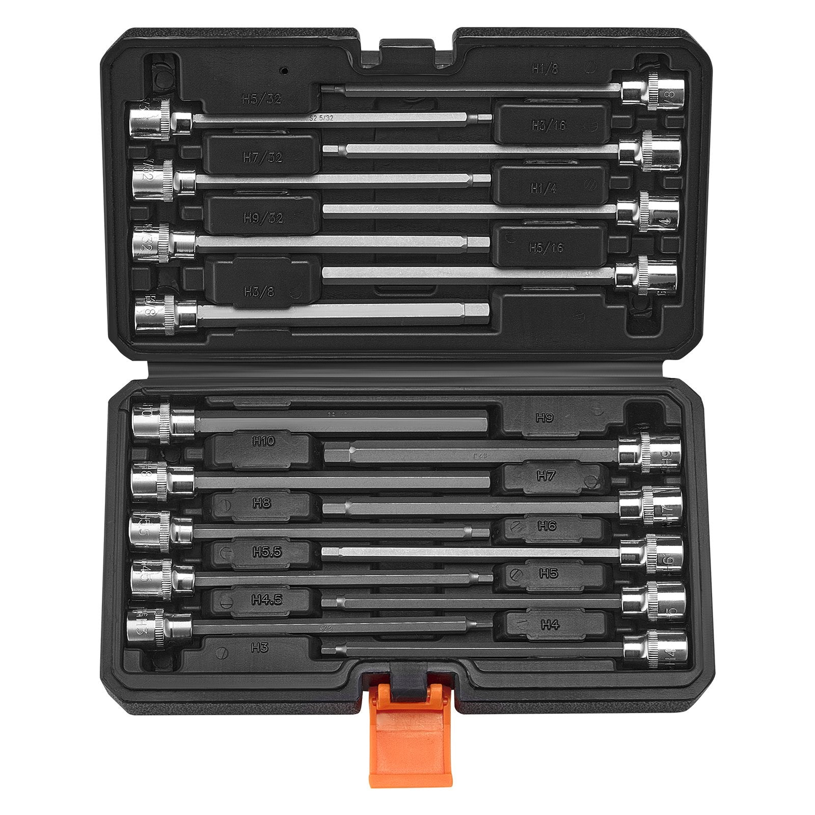 VEVOR Extra Long Allen Hex Bit Socket Set, 18-Piece 3/8 inch Drive, S2 Alloy Steel and Cr-V Steel, Standard SAE and Metric 1/8-Inch-3/8-Inch, 3-12mm, with Enhanced Storage Case, for Mechanics