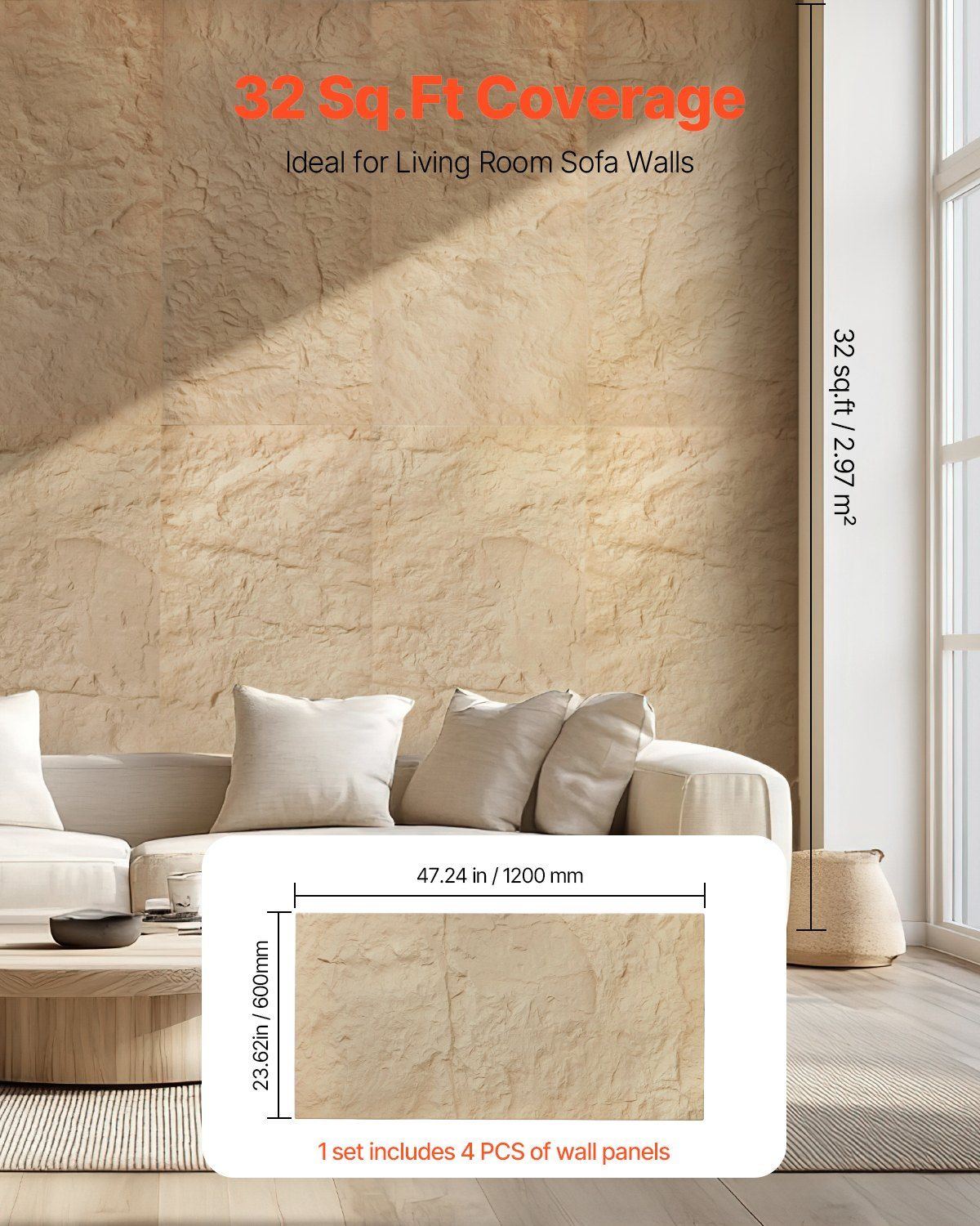 3D Wall Panels, 4 Pack 120 x 60 cm PU Natural Stone Imitation Wall Art Tiles, 2.97 m² Coverage Accent Wall Panel, Interior Home Decor for Ceiling, Bedroom, Living & Gaming Room, Stone Yellow
