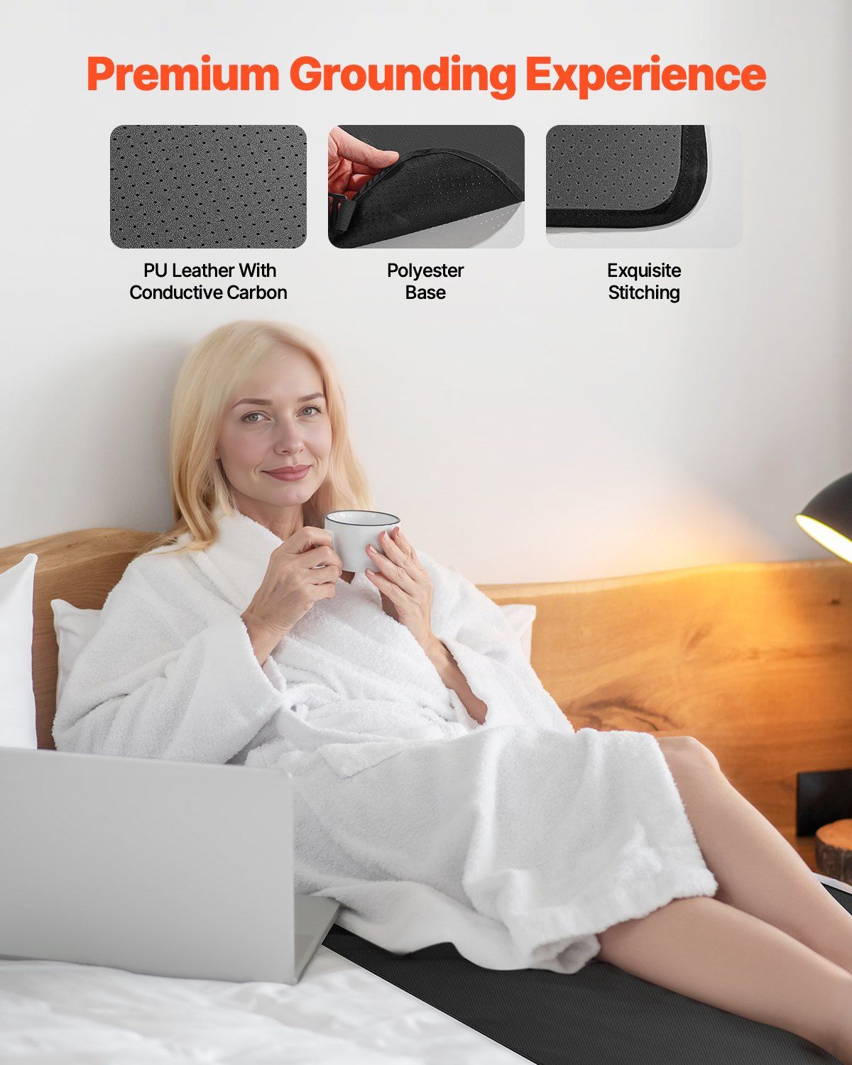 Grounding Mat, 680 x 990 mm Anti-Slip PU Leather Earthing Mat, with 15 Feet Grounding Cord, Grounding Pad for Sleep, Boost Energy, Improve Sleep, Reduce Anxiety at Home Office or Work