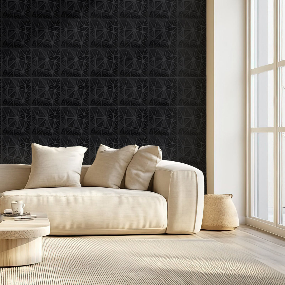 VEVOR 3D Wall Panels, 33-Pack 30 x 30 cm PVC Modern Art Minimalist Diamond Tiles, 2.97 m² Coverage Accent Wall Panel, Interior Home Decor for Ceiling, Bedroom, Living Room, Gaming Room, Matte Black