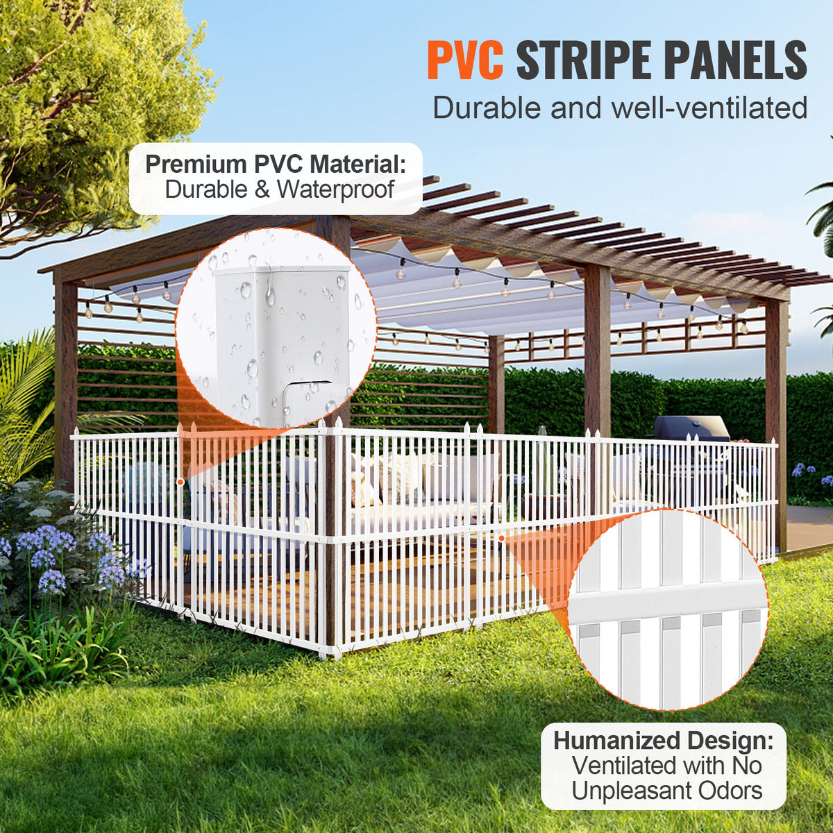 VEVOR 1.22m W x 1.22m H Vinyl Privacy Fence Panels, Air Conditioner Fence, Outdoor Privacy Screens for Trash Can, Pool Equipment Enclosure, Privacy Screen Kit Strip Panels (2 Panels)
