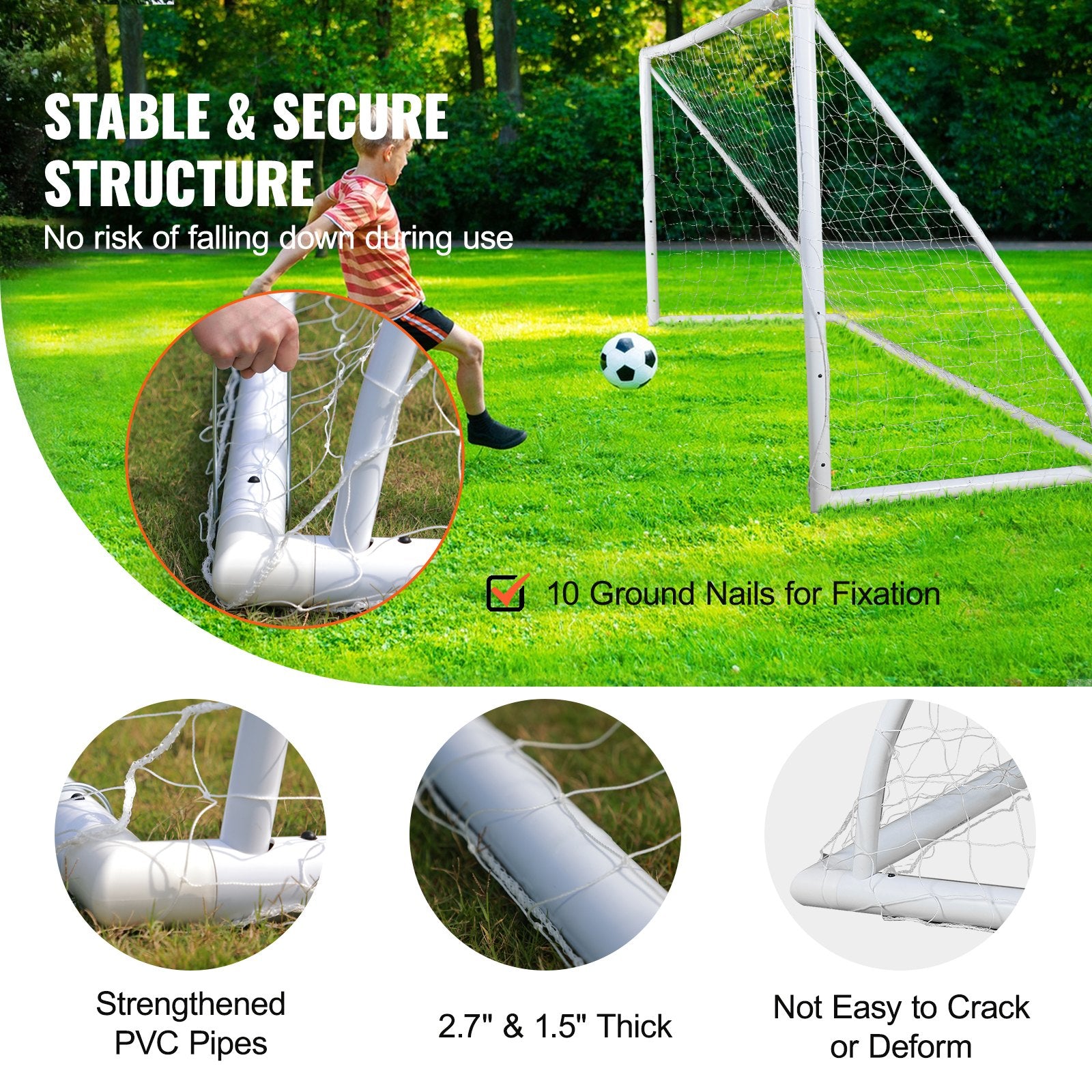 VEVOR Portable Soccer Goal, 3.7x1.8M Soccer Net, Adults Kids Backyard Soccer Net, Large Practice Soccer Net, Youth Training Soccer Goal Set, All-Weather Outdoor Soccer Goals with Carry Bag, 1 Pack